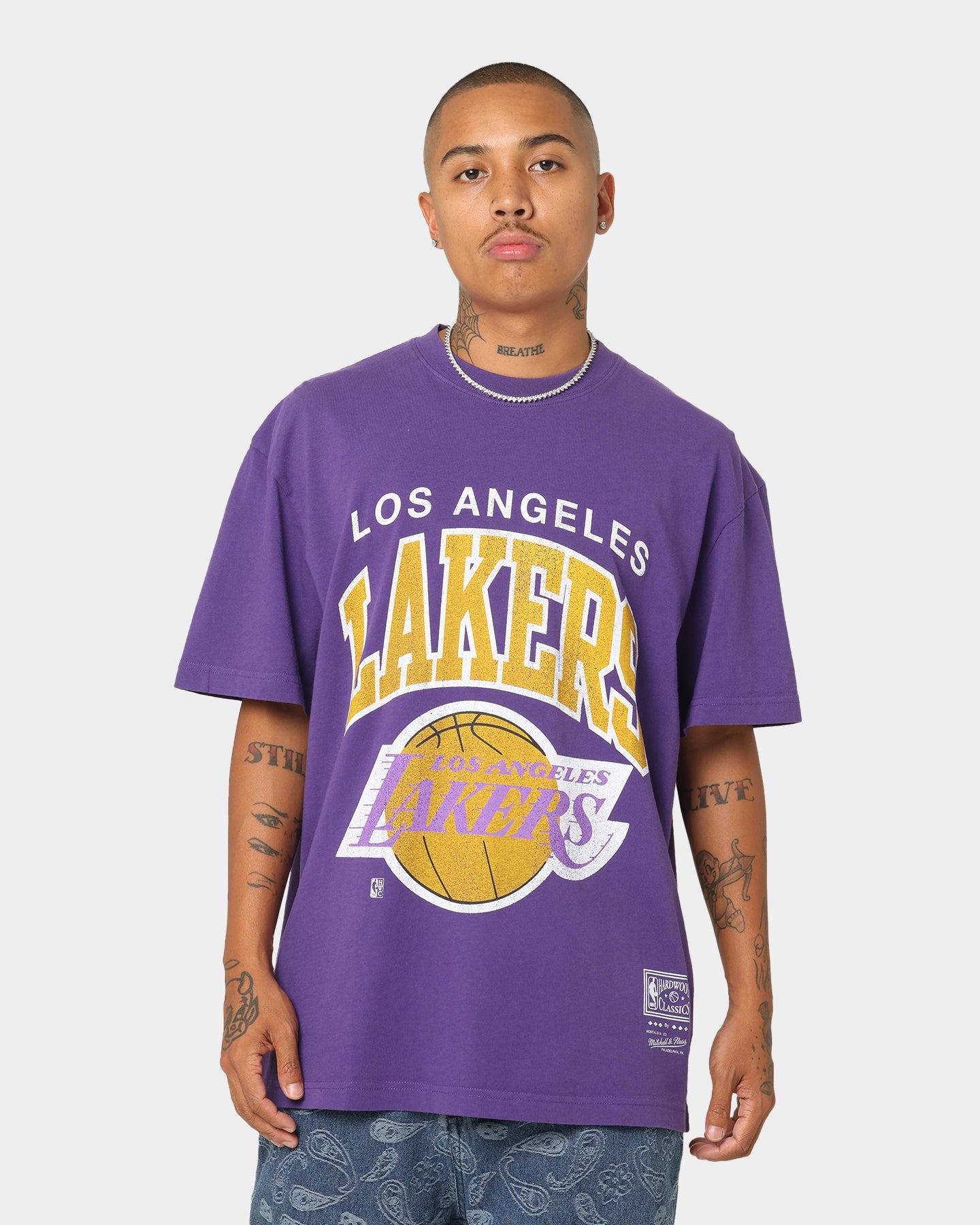 Mitchell & Ness Los Angeles Lakers XL Arch Vintage T-Shirt Faded Purple