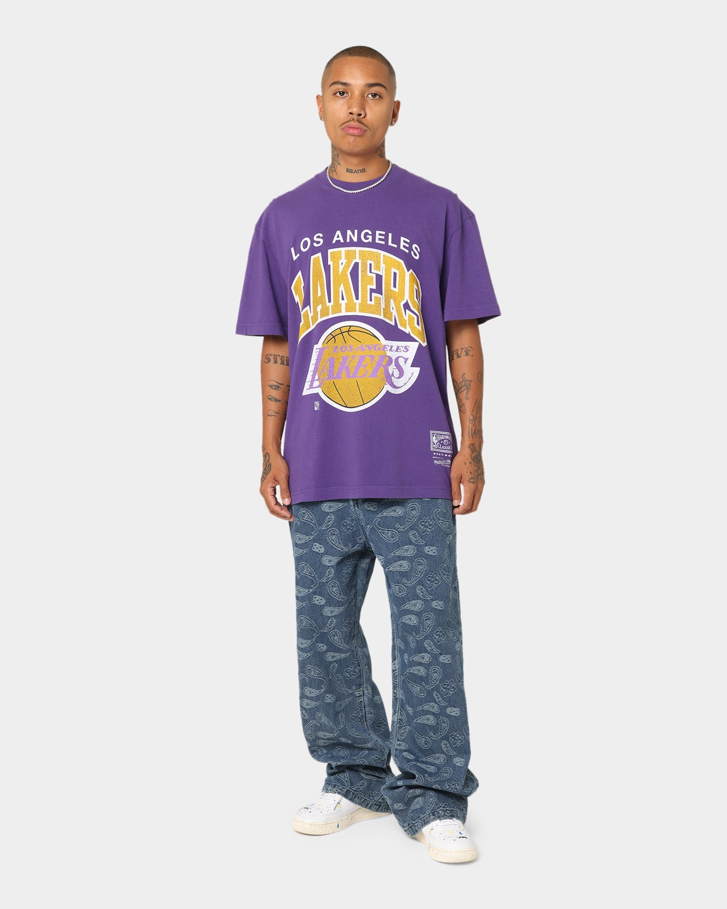 Mitchell & Ness Los Angeles Lakers XL Arch Vintage T-Shirt Faded Purple