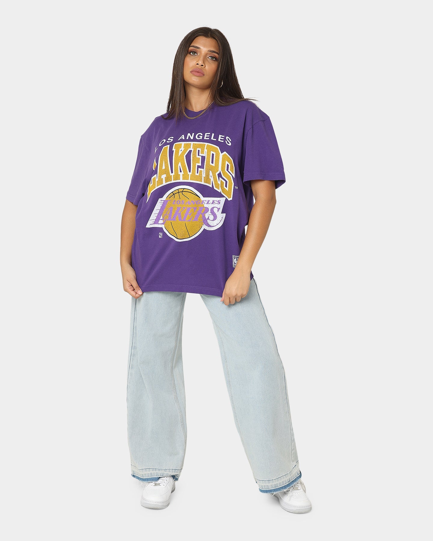 Mitchell & Ness Los Angeles Lakers XL Arch Vintage T-Shirt Faded Purple Style001