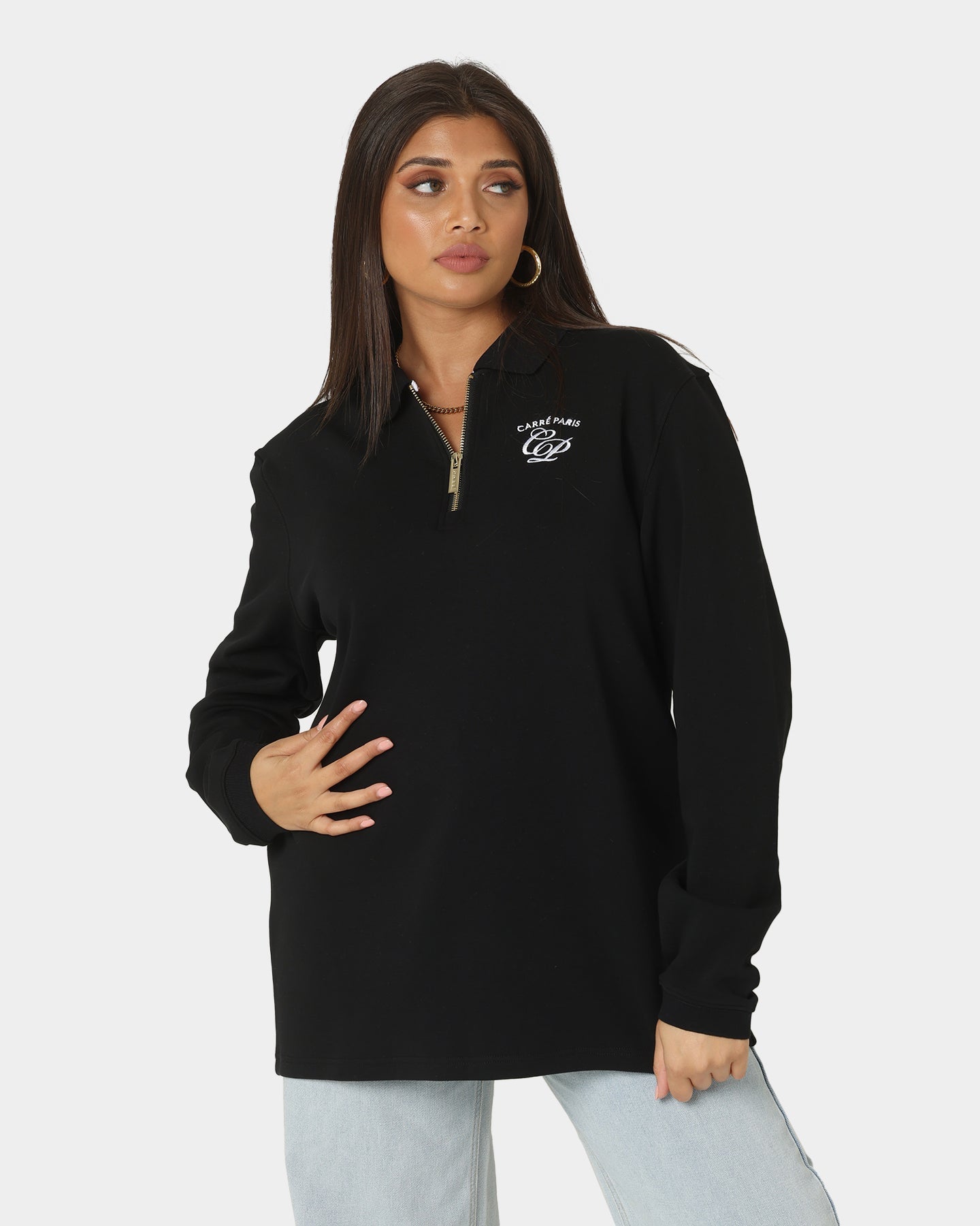 Carr√© Revolutionnaires Zip Long Sleeve Polo Shirt Black Style001