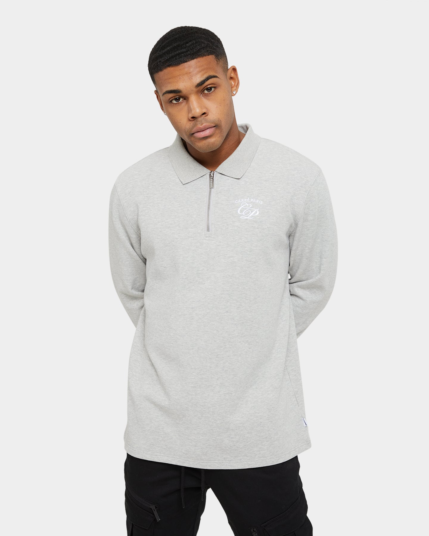 Carr√© Revolutionnaires Zip Long Sleeve Polo Shirt Grey Marle