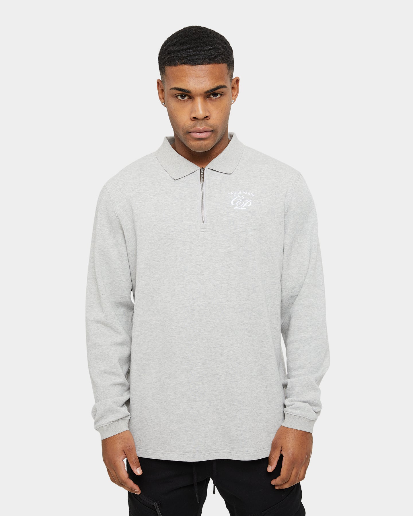 Carr√© Revolutionnaires Zip Long Sleeve Polo Shirt Grey Marle