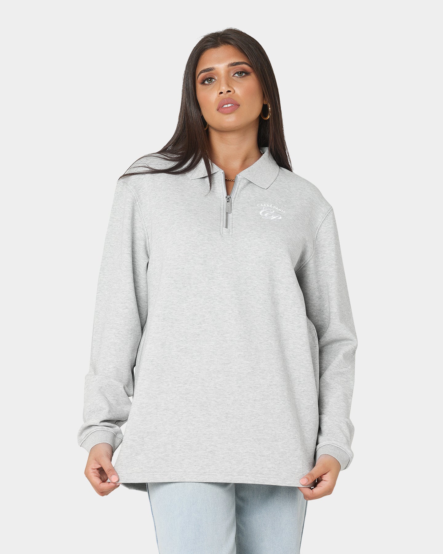 Carr√© Revolutionnaires Zip Long Sleeve Polo Shirt Grey Marle Style001