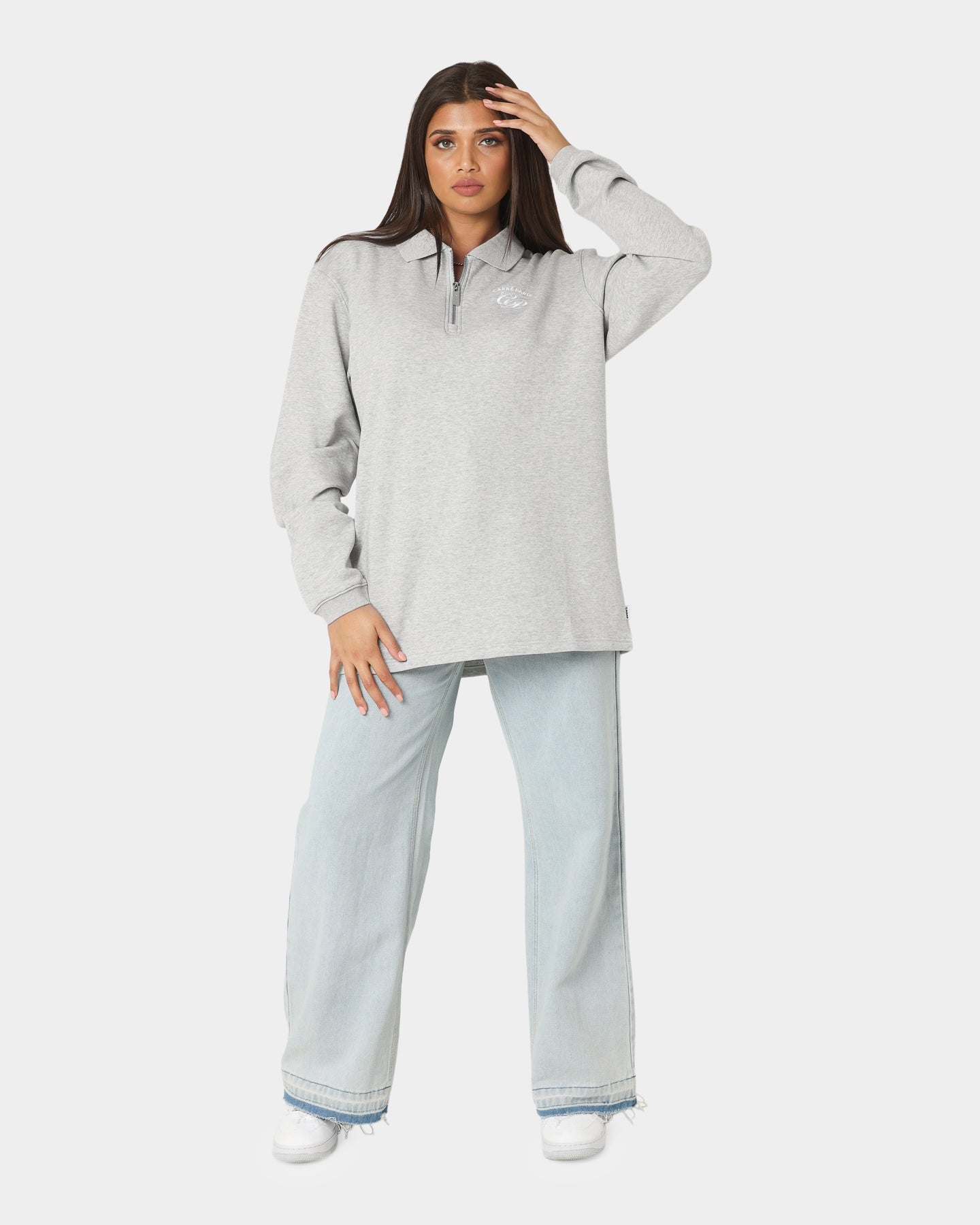 Carr√© Revolutionnaires Zip Long Sleeve Polo Shirt Grey Marle Style001