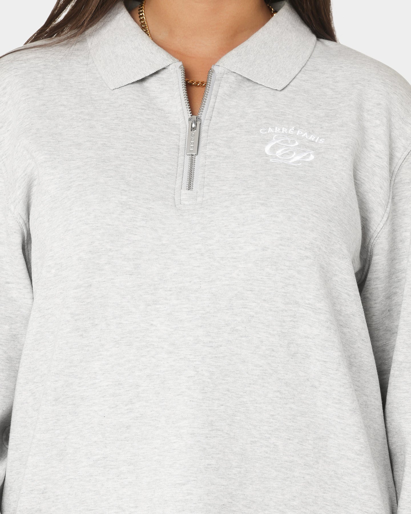Carr√© Revolutionnaires Zip Long Sleeve Polo Shirt Grey Marle Style001