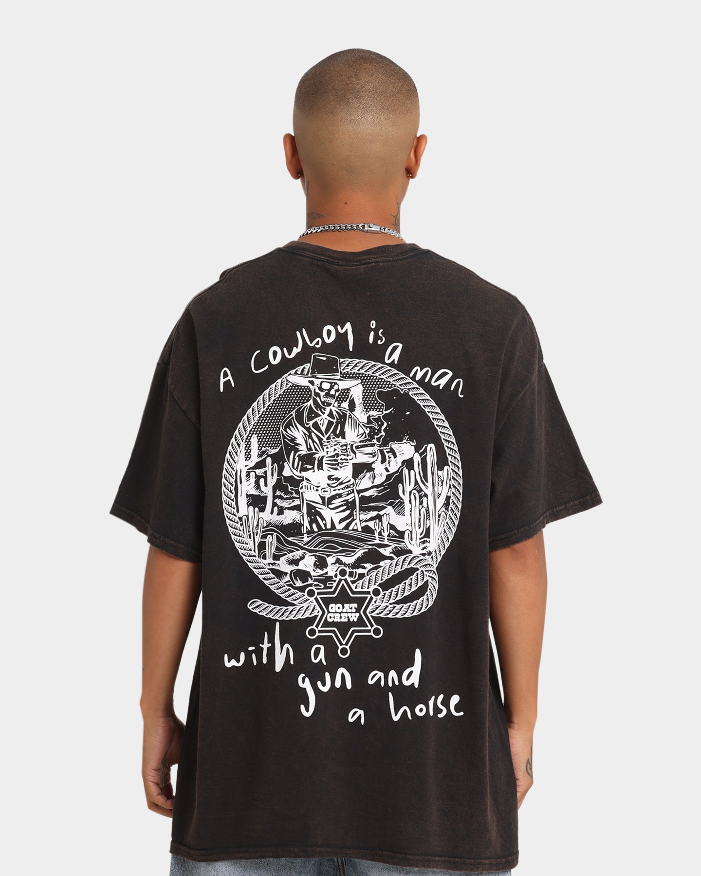 Goat Crew Cowboy Drawing Vintage T-Shirt Black Wash