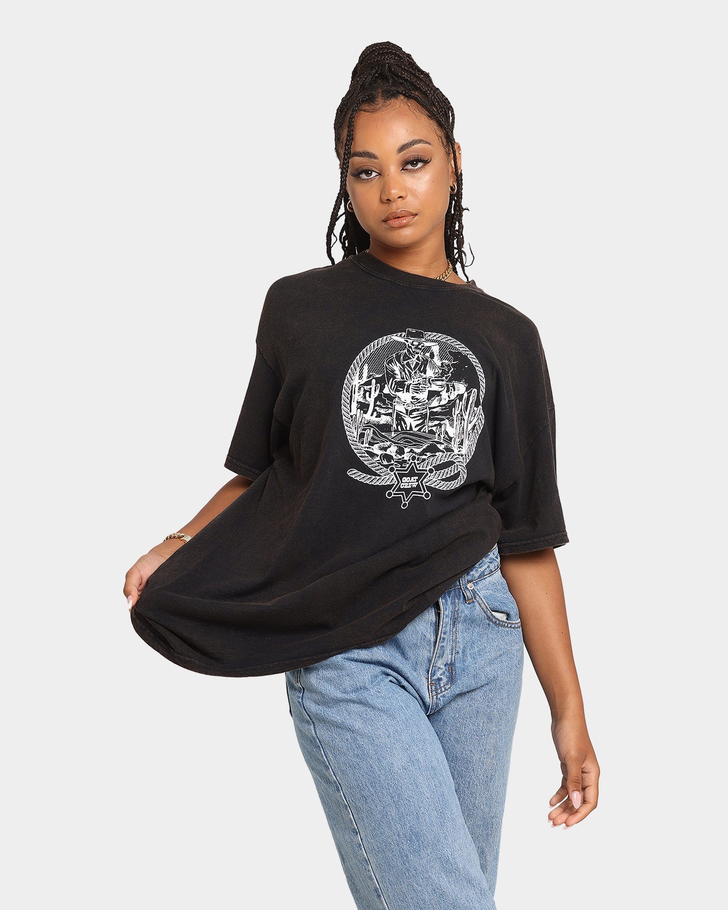 Goat Crew Cowboy Drawing Vintage T-Shirt Black Wash Style001