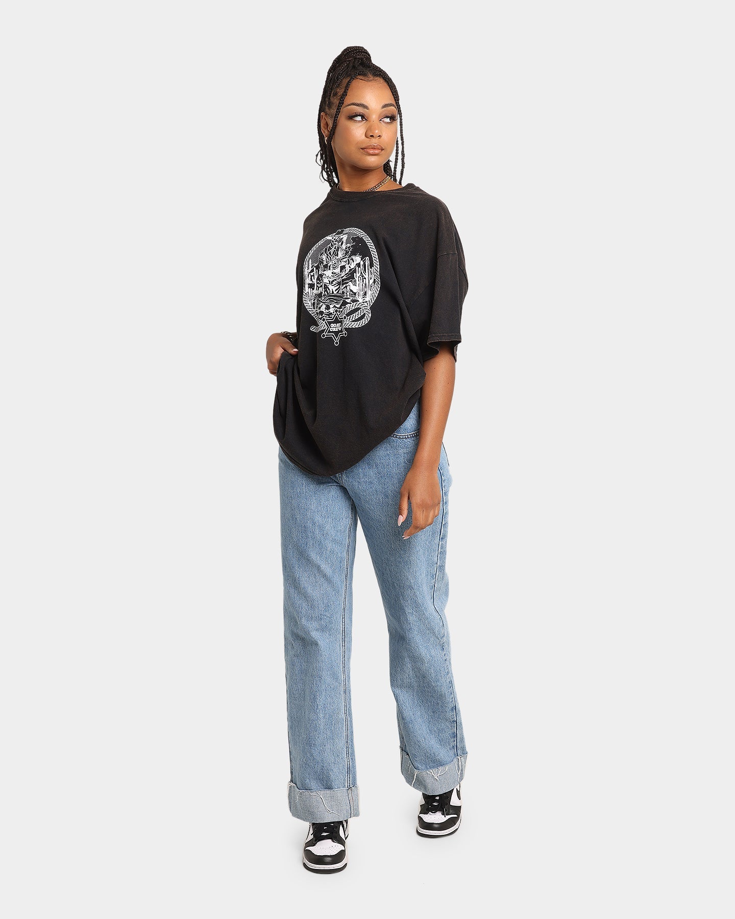 Goat Crew Cowboy Drawing Vintage T-Shirt Black Wash Style001