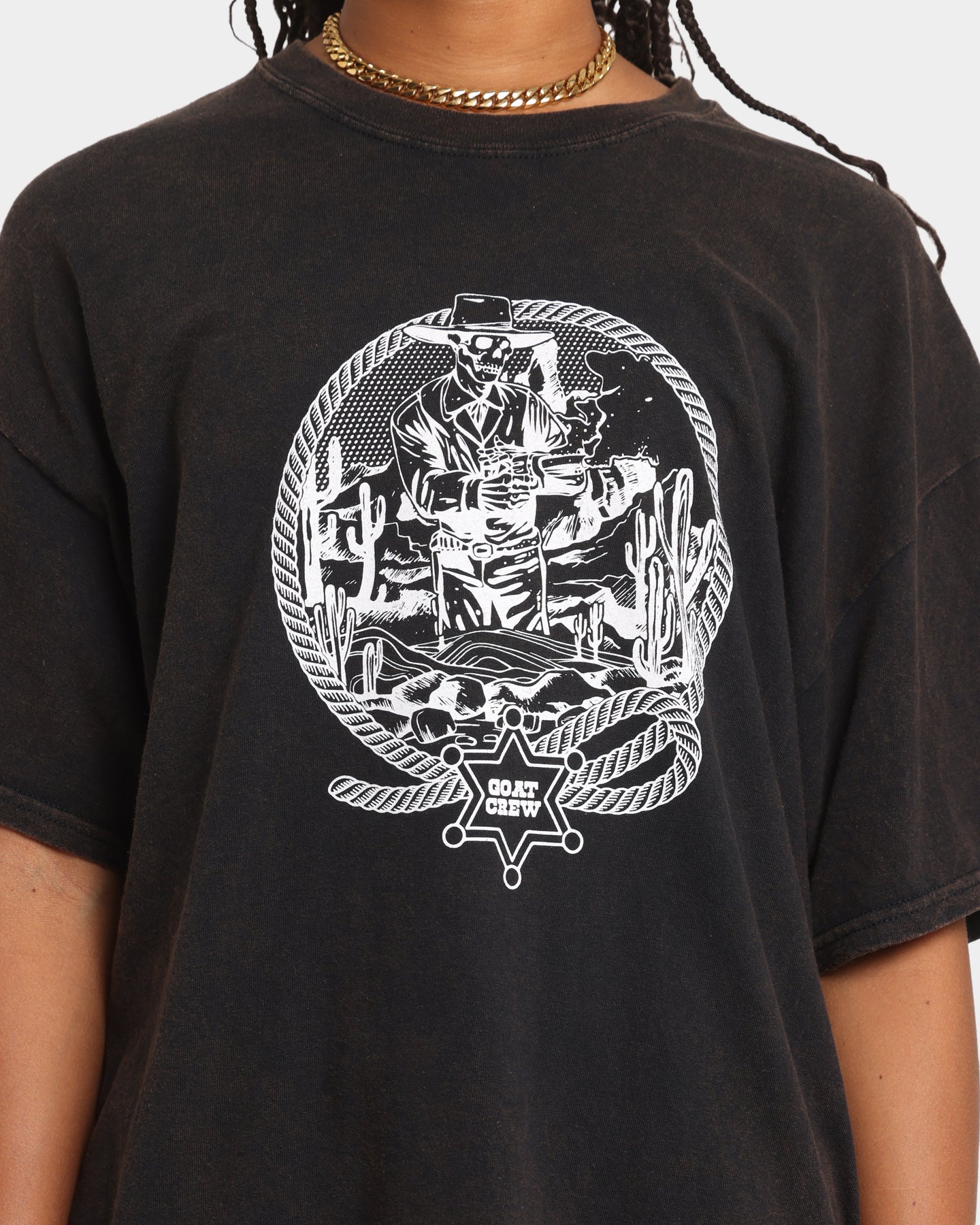 Goat Crew Cowboy Drawing Vintage T-Shirt Black Wash Style001