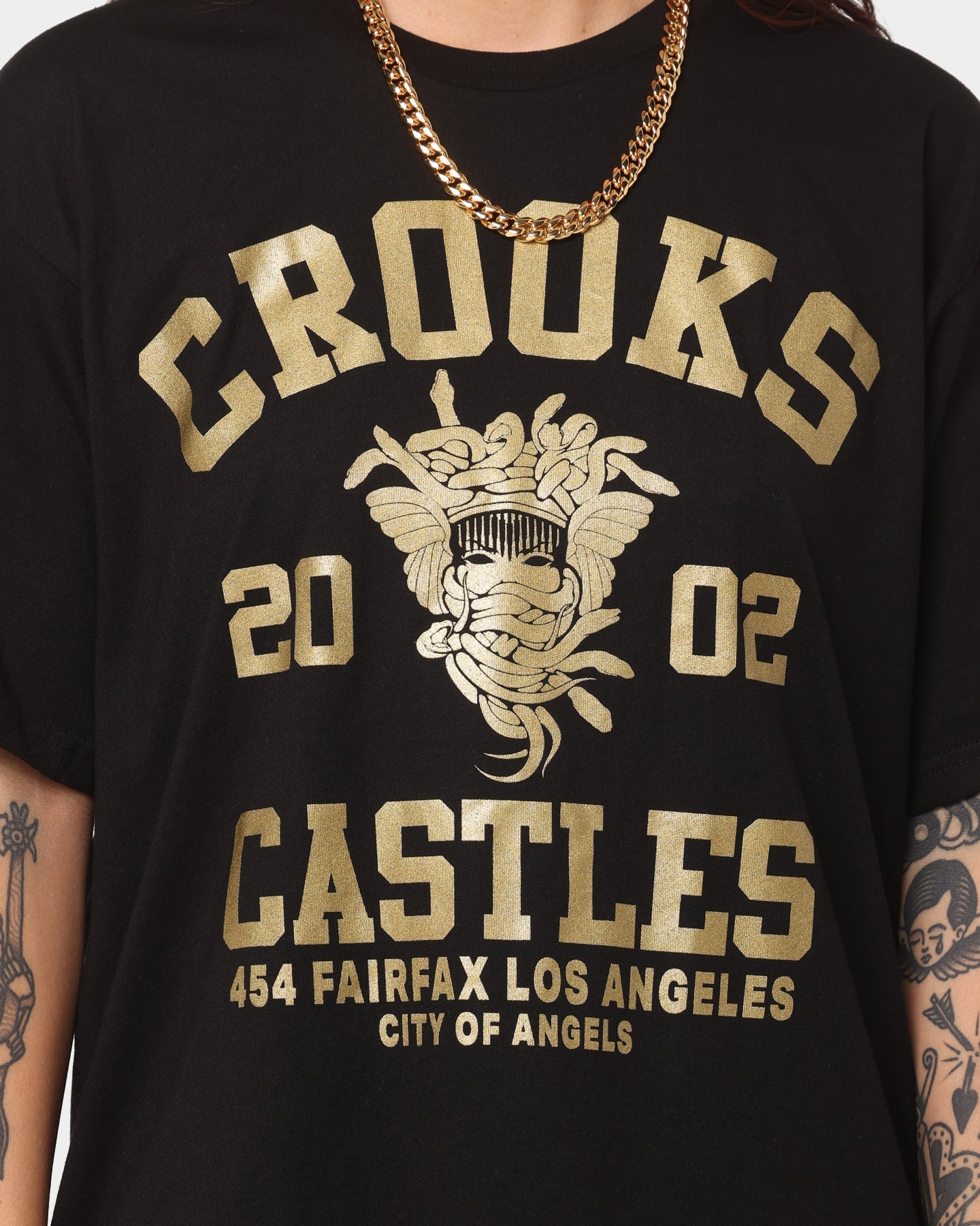 Crooks & Castles Fairfax Varsity T-Shirt Black/Gold Style001