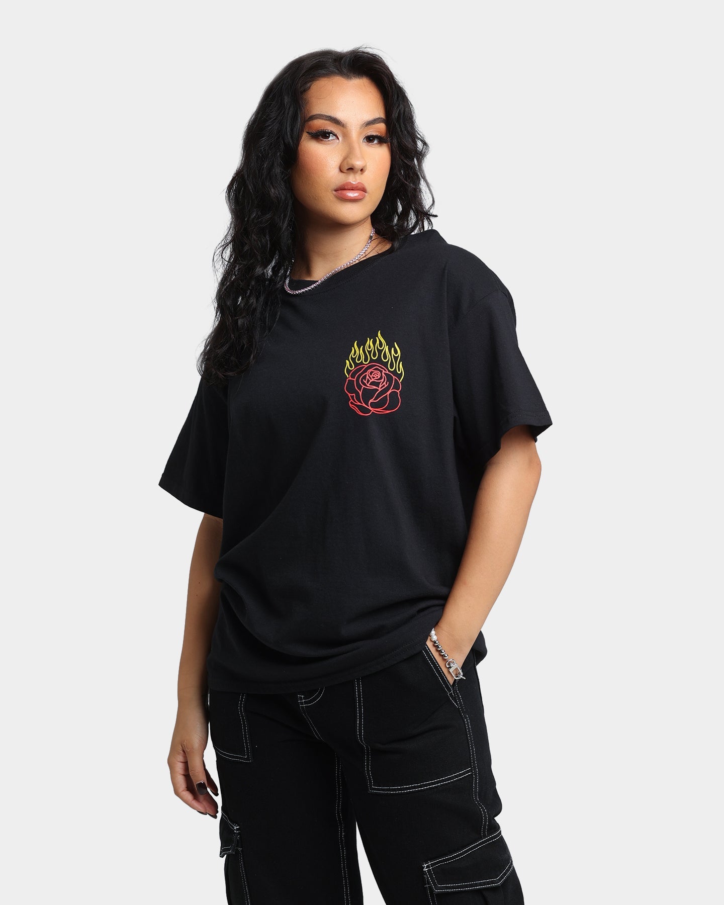 Goat Crew Fire Rose T-Shirt Black Style001