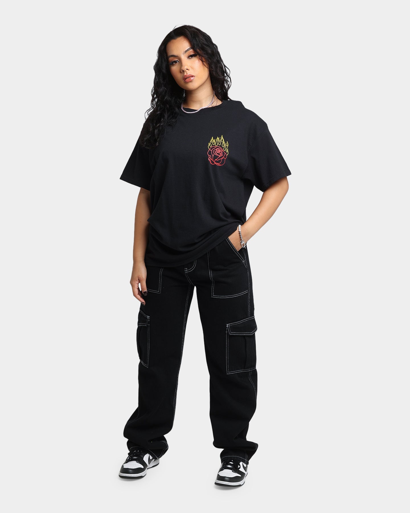 Goat Crew Fire Rose T-Shirt Black Style001