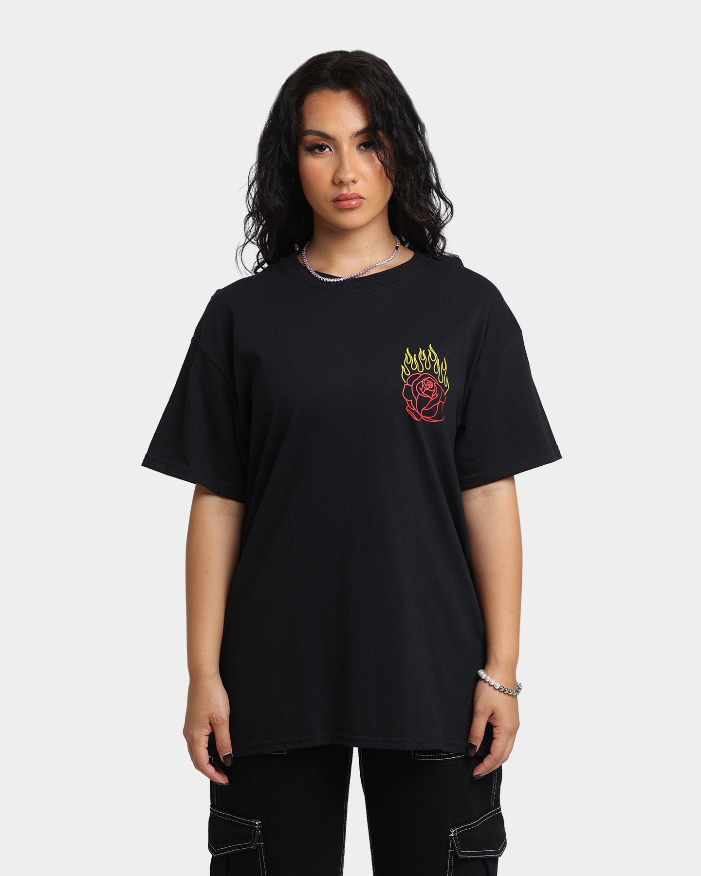 Goat Crew Fire Rose T-Shirt Black Style001