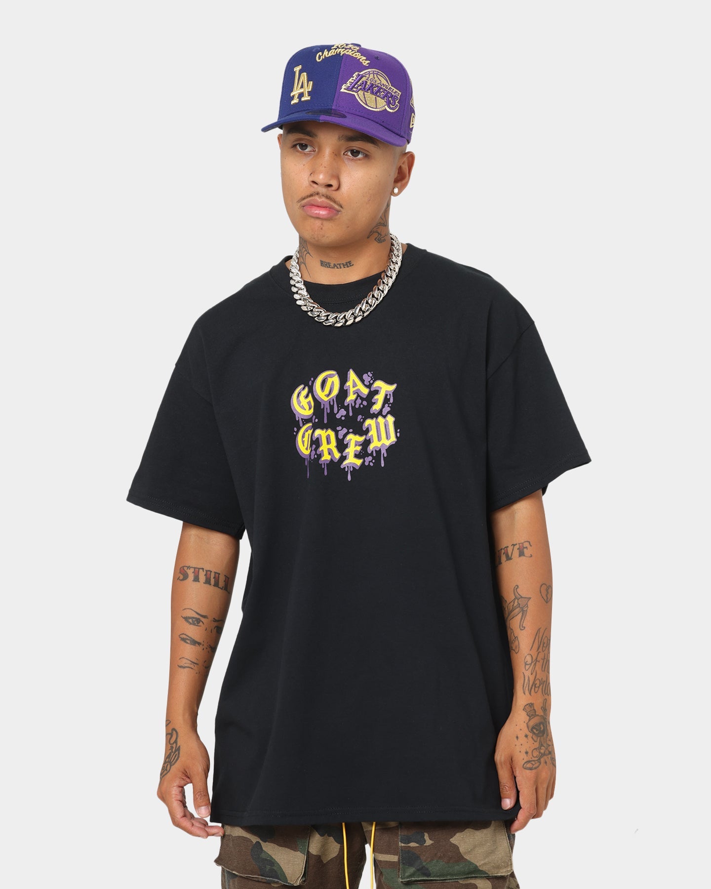 Goat Crew Drip Logo T-Shirt Black/Yellow/Purple