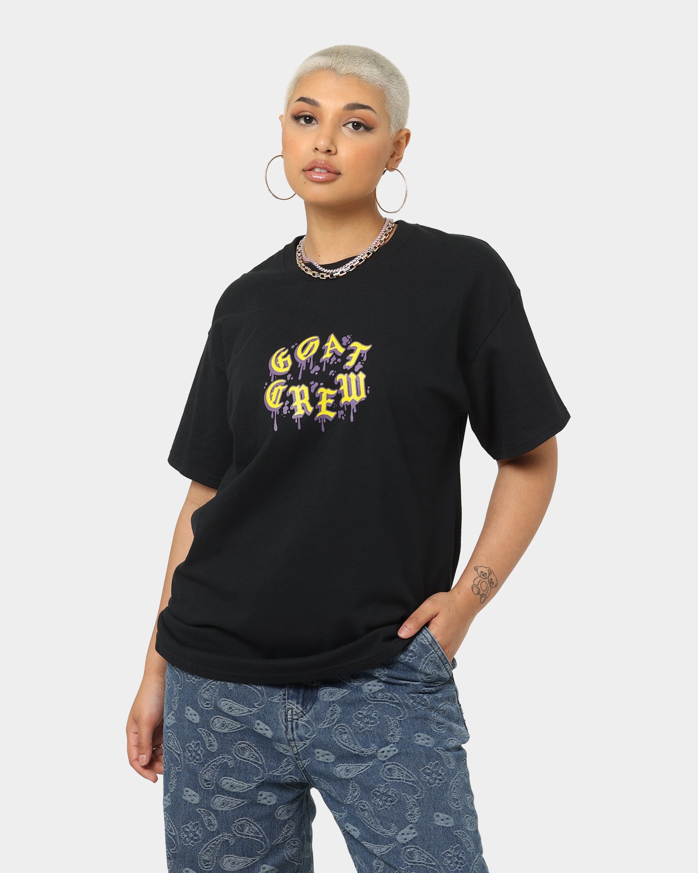 Goat Crew Drip Logo T-Shirt Black/Yellow/Purple Style001