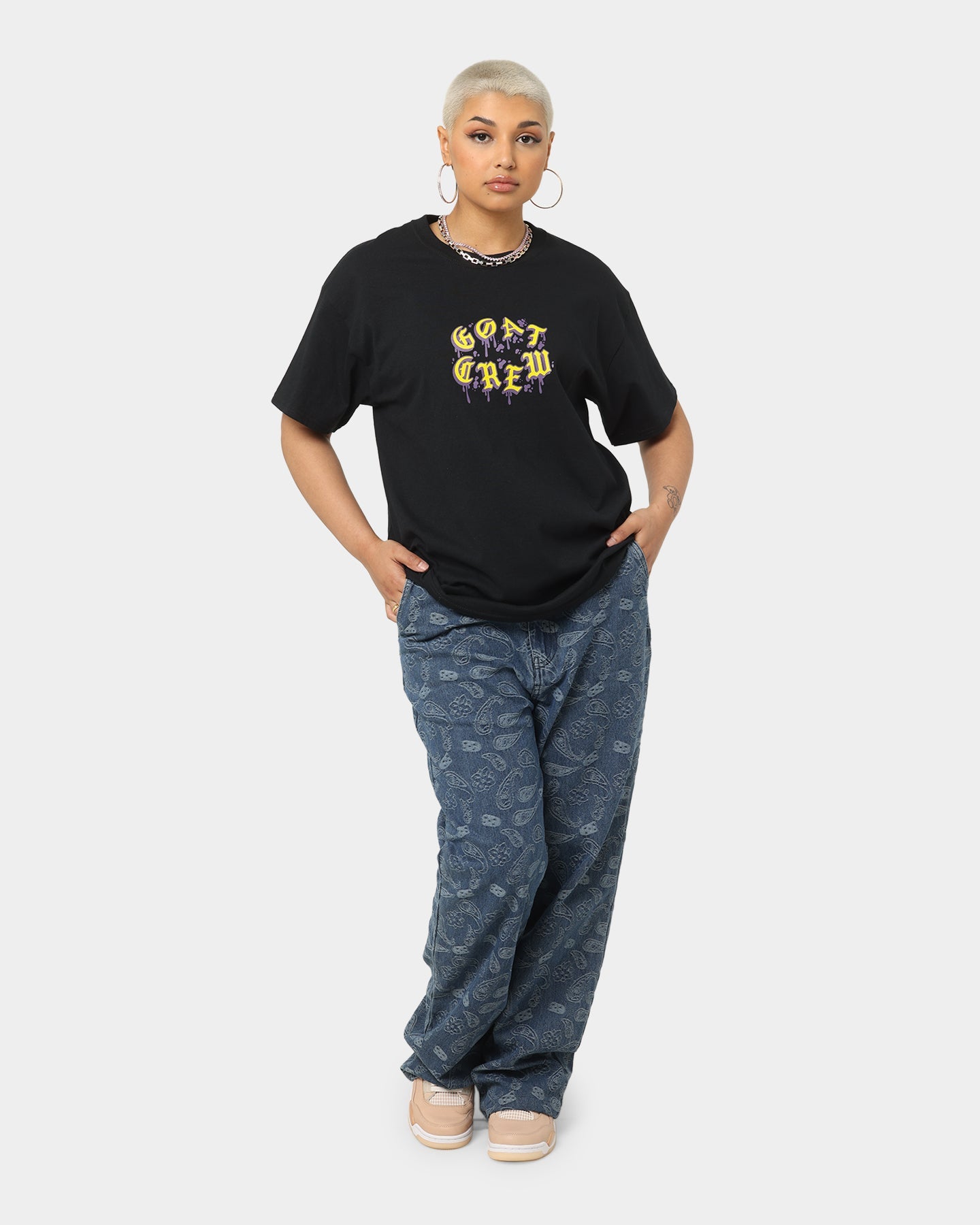 Goat Crew Drip Logo T-Shirt Black/Yellow/Purple Style001