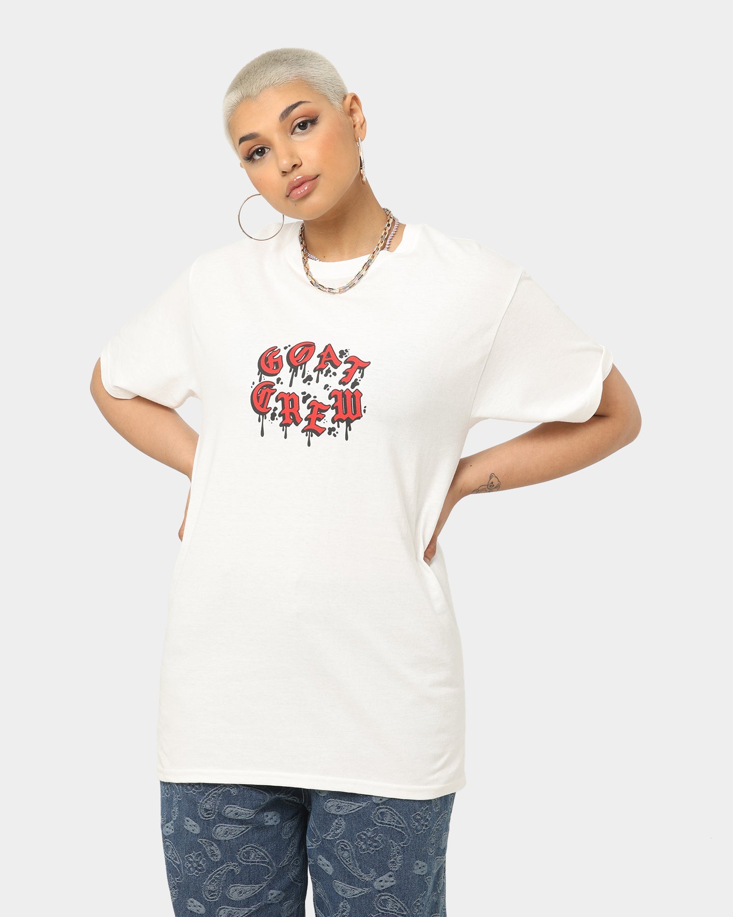Goat Crew Drip Logo T-Shirt White/Red Style001