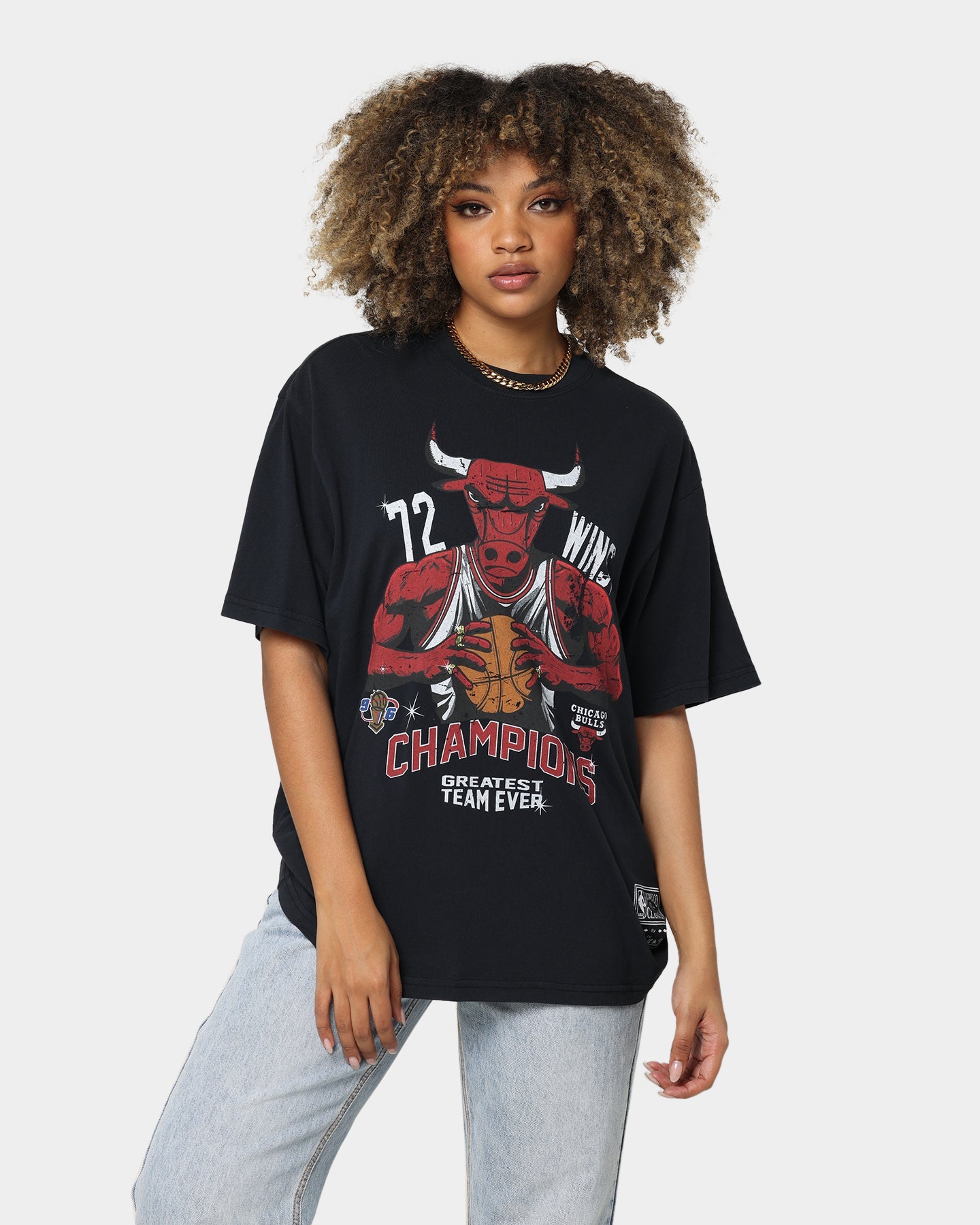 Mitchell & Ness Chicago Bulls 72 Wins Vintage T-Shirt Faded Black Style001