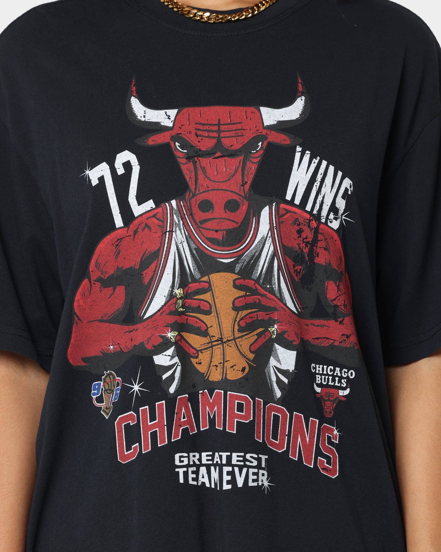 Mitchell & Ness Chicago Bulls 72 Wins Vintage T-Shirt Faded Black Style001