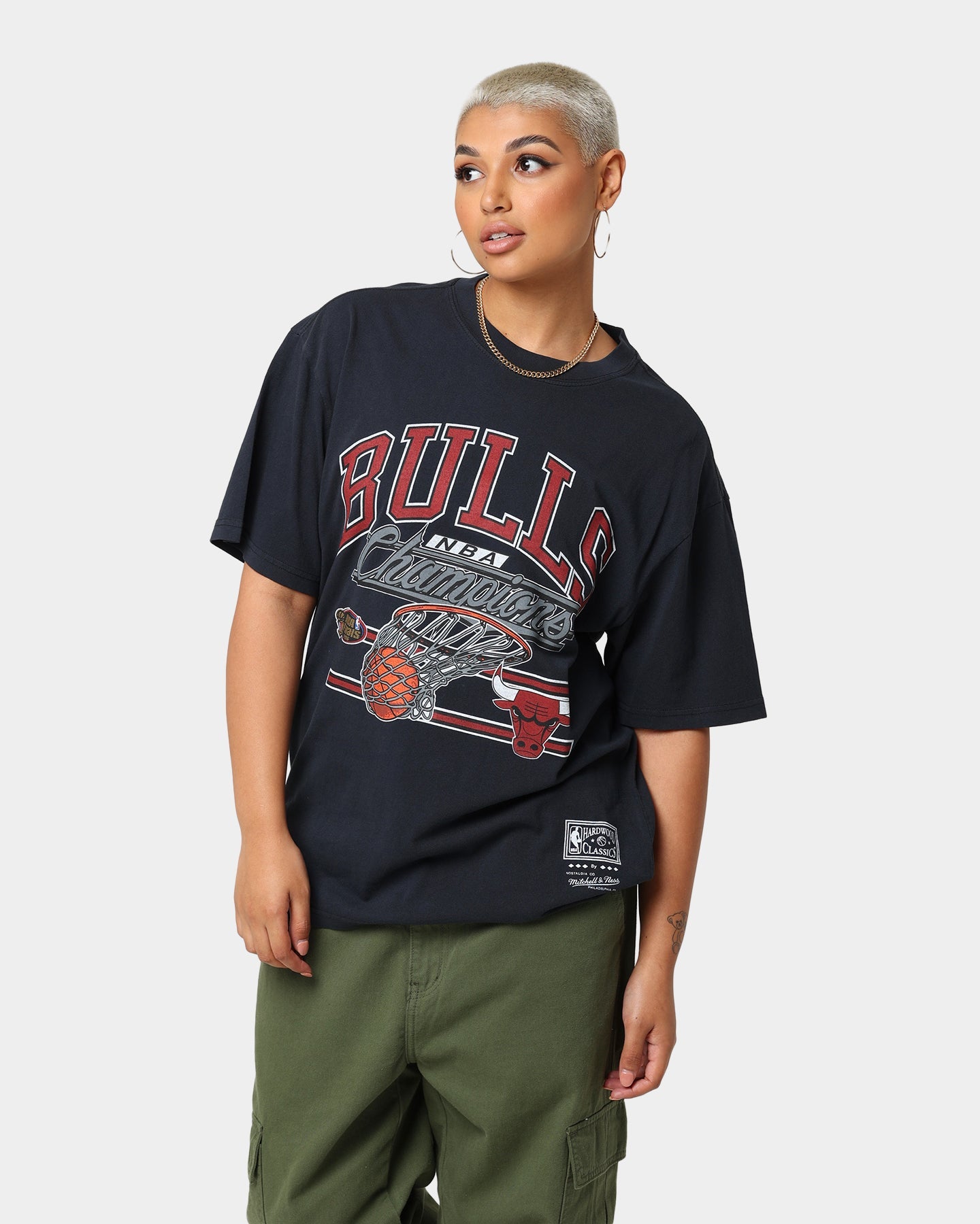 Mitchell & Ness Chicago Bulls Hoop T-Shirt Faded Black Style001