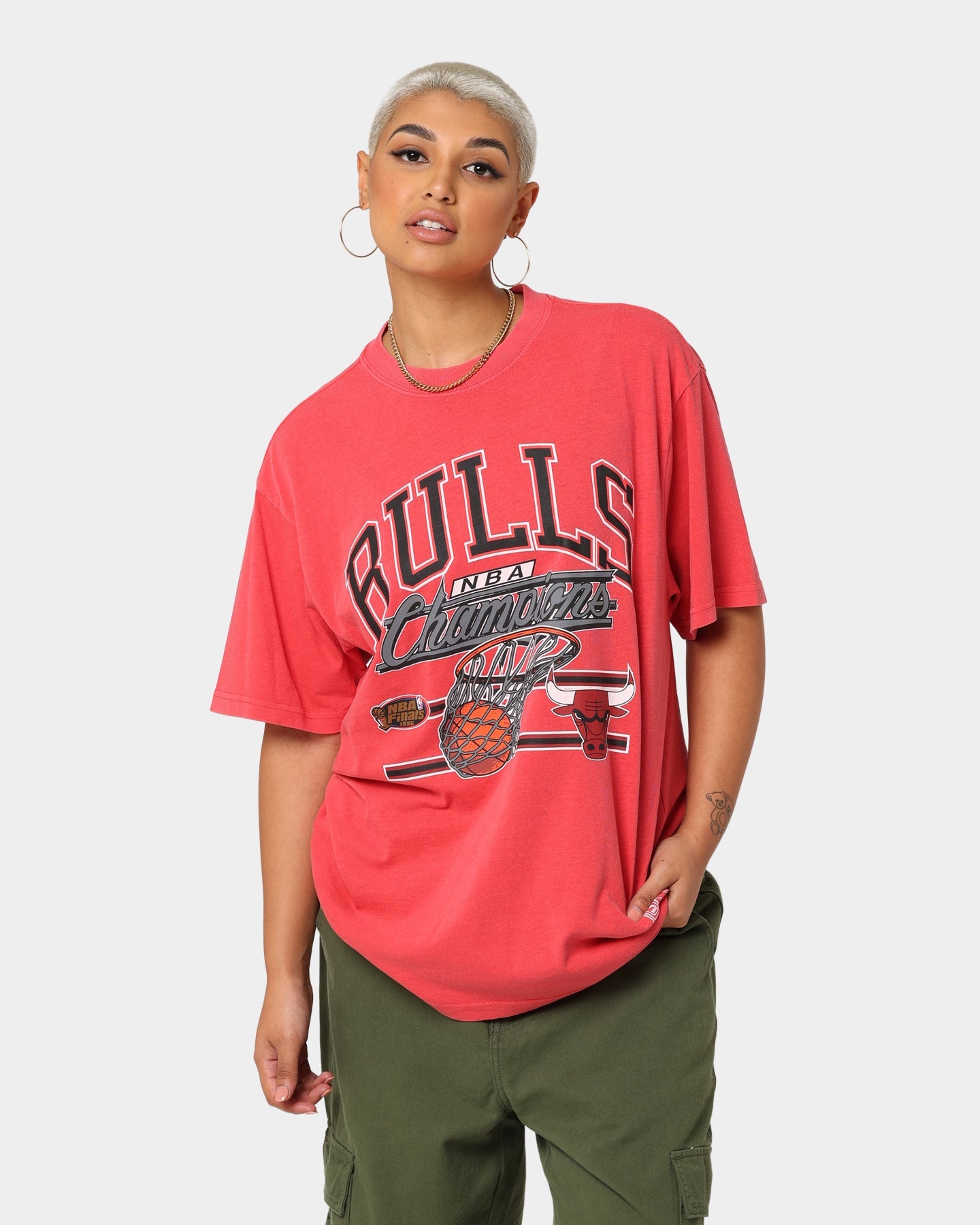 Mitchell & Ness Chicago Bulls Hoop T-Shirt Faded Red Style001