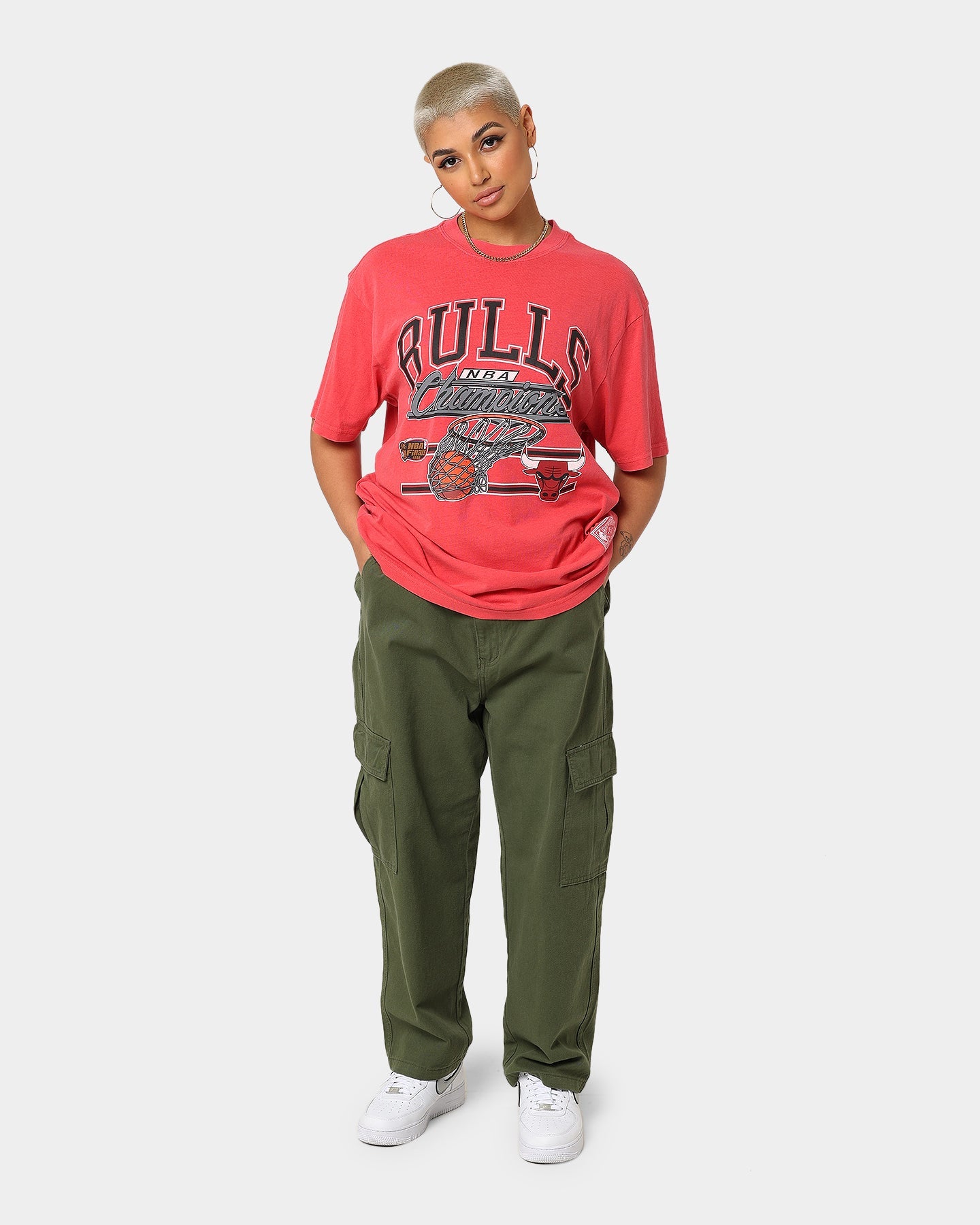 Mitchell & Ness Chicago Bulls Hoop T-Shirt Faded Red Style001
