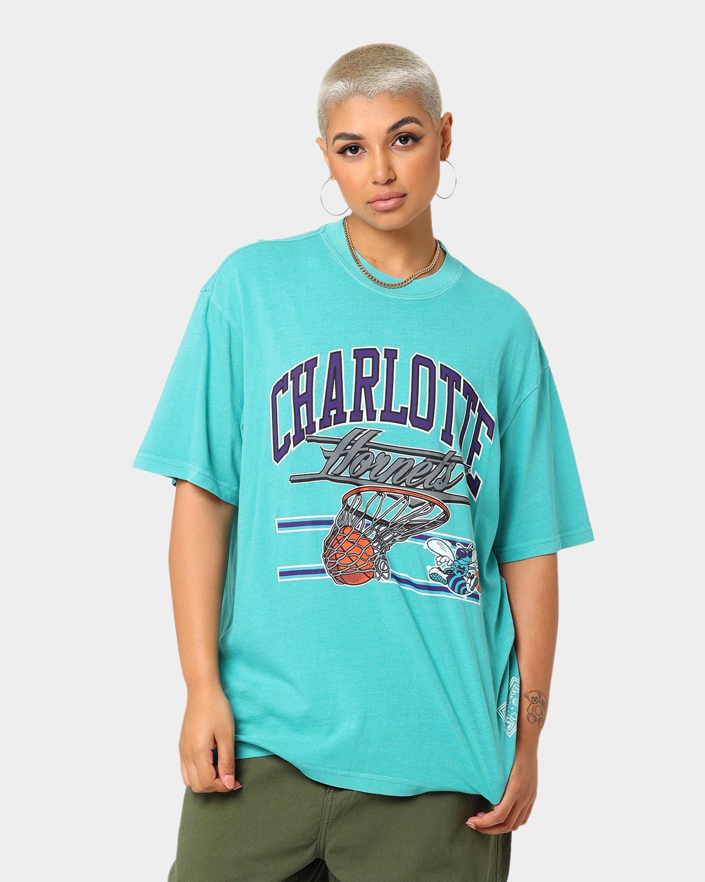 Mitchell & Ness Charlotte Hornets Hoop T-Shirt Faded Teal Style001