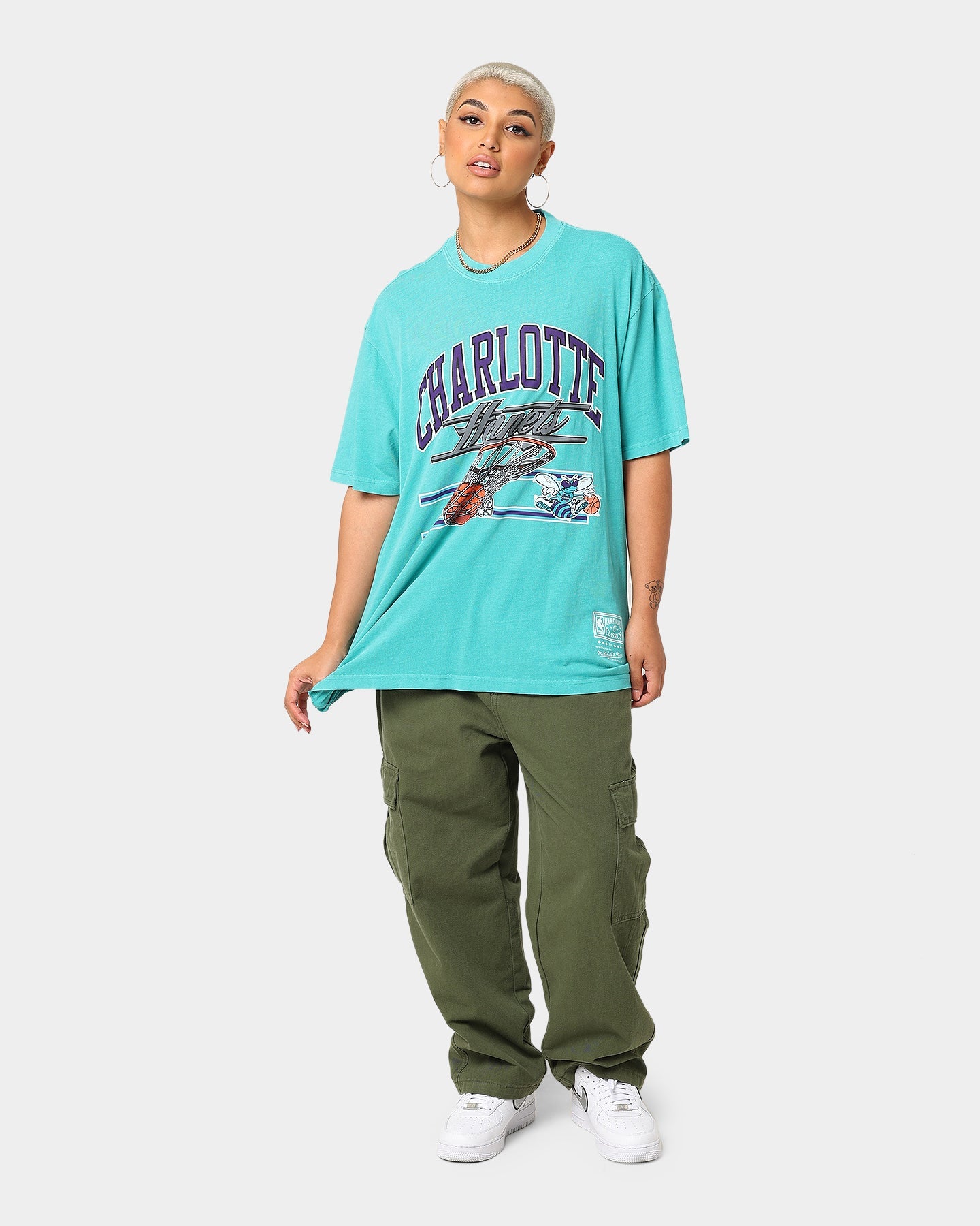Mitchell & Ness Charlotte Hornets Hoop T-Shirt Faded Teal Style001