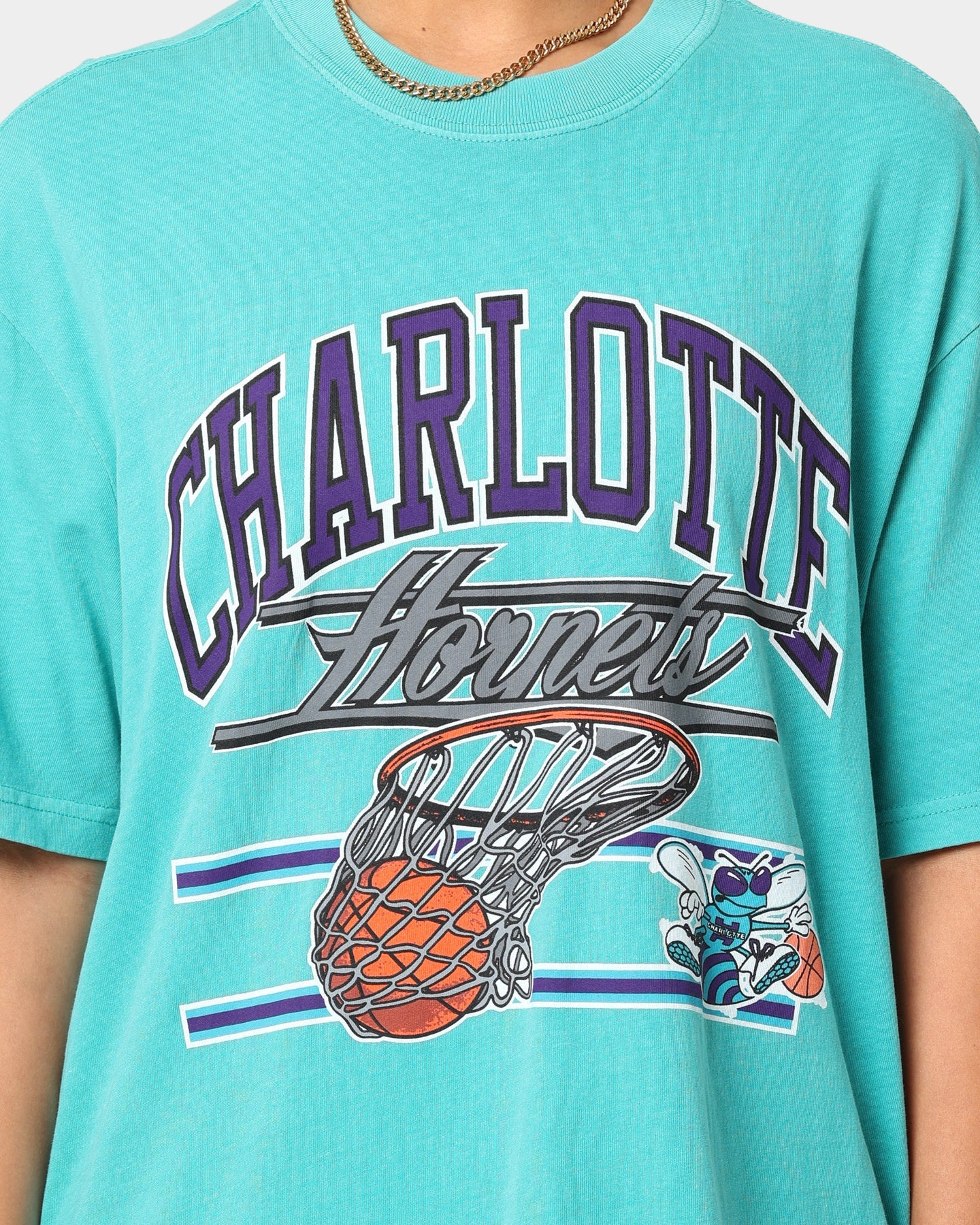 Mitchell & Ness Charlotte Hornets Hoop T-Shirt Faded Teal Style001