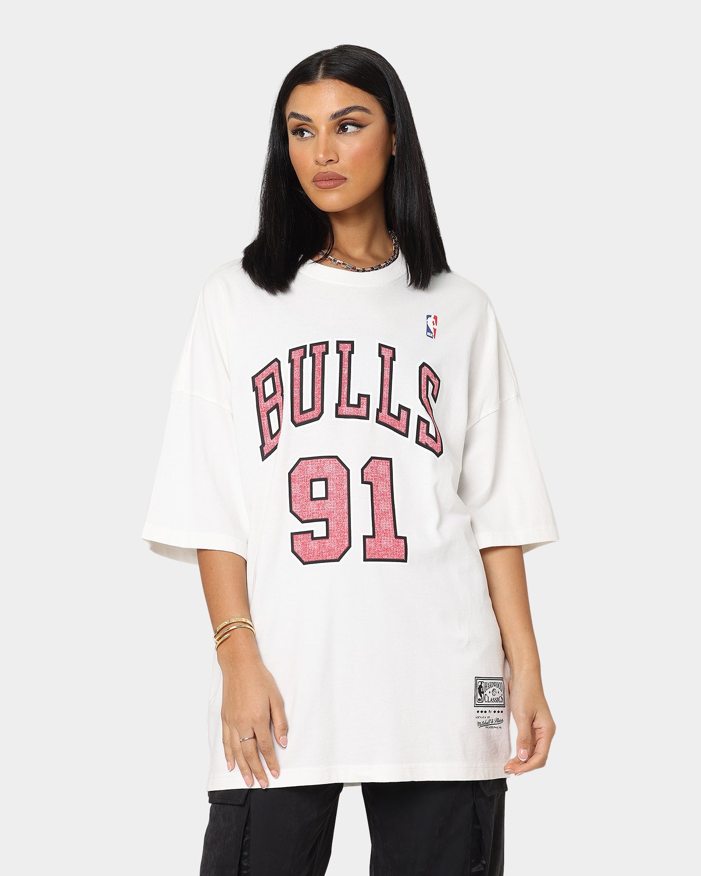 Mitchell & Ness Chicago Bulls Dennis Rodman #91 N & N Oversized T-Shirt Vintage White Style001