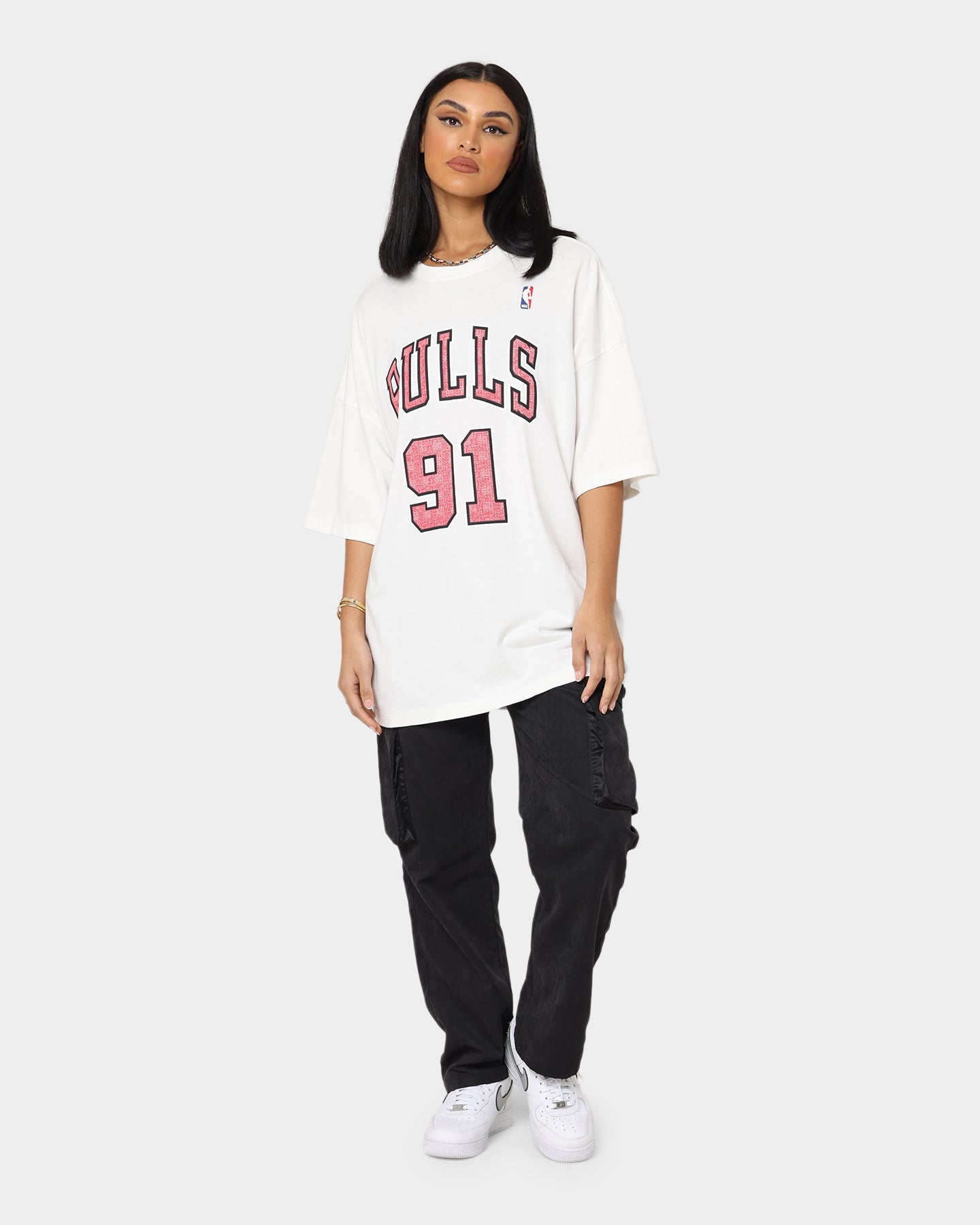 Mitchell & Ness Chicago Bulls Dennis Rodman #91 N & N Oversized T-Shirt Vintage White Style001