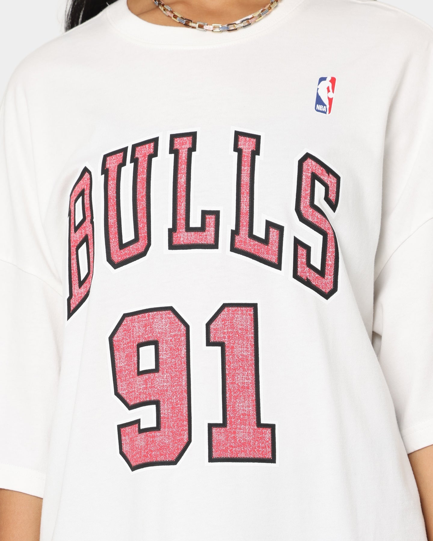 Mitchell & Ness Chicago Bulls Dennis Rodman #91 N & N Oversized T-Shirt Vintage White Style001