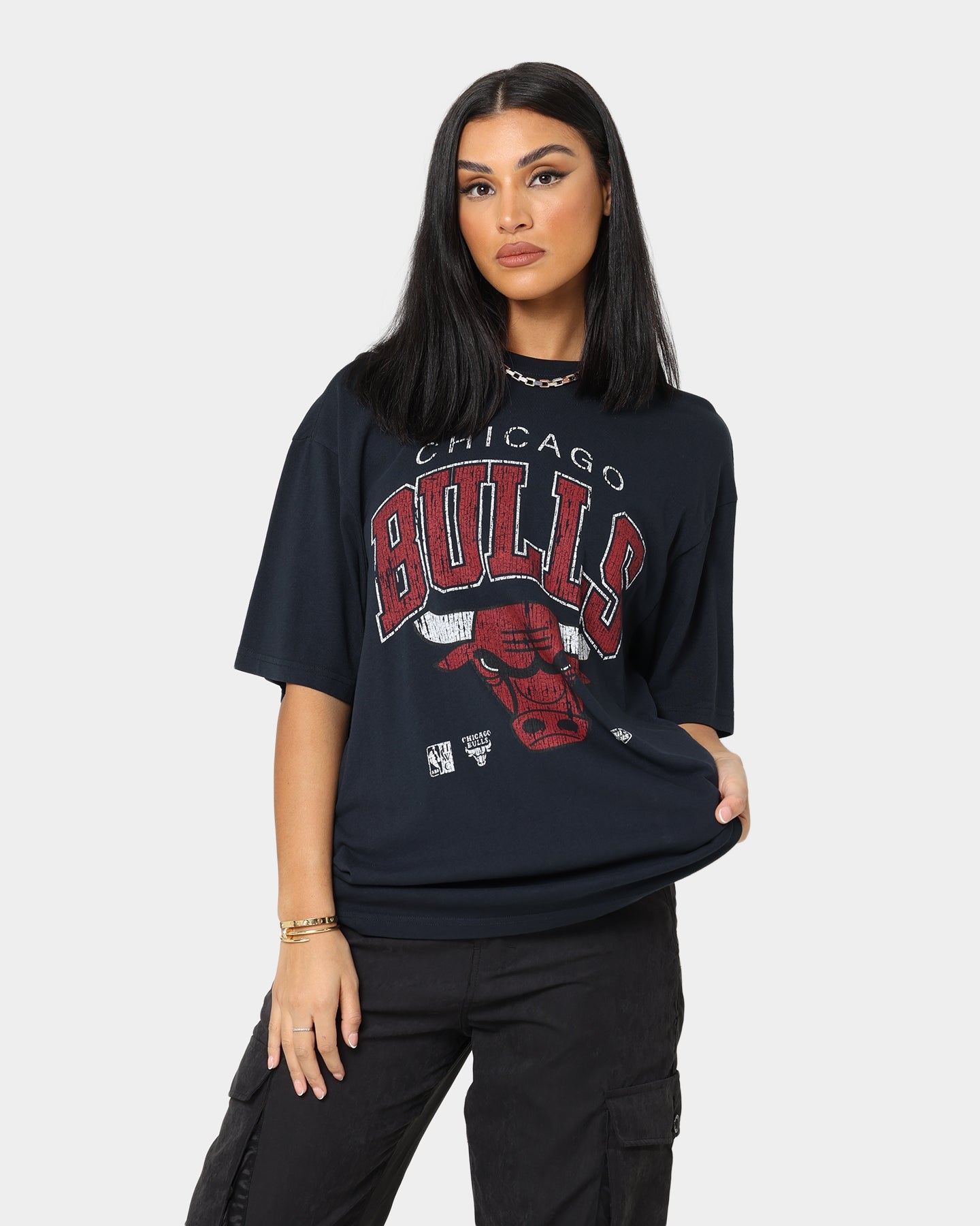 Mitchell & Ness Chicago Bulls XL Arch Vintage T-Shirt Faded Black Style001