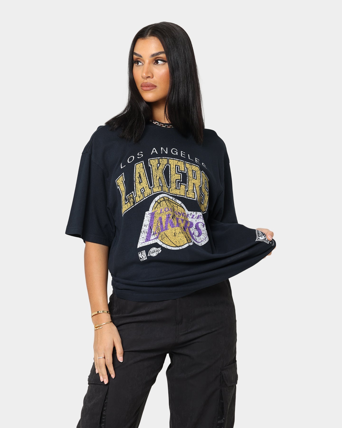 Mitchell & Ness Los Angeles Lakers XL Arch Vintage T-Shirt Faded Black Style001
