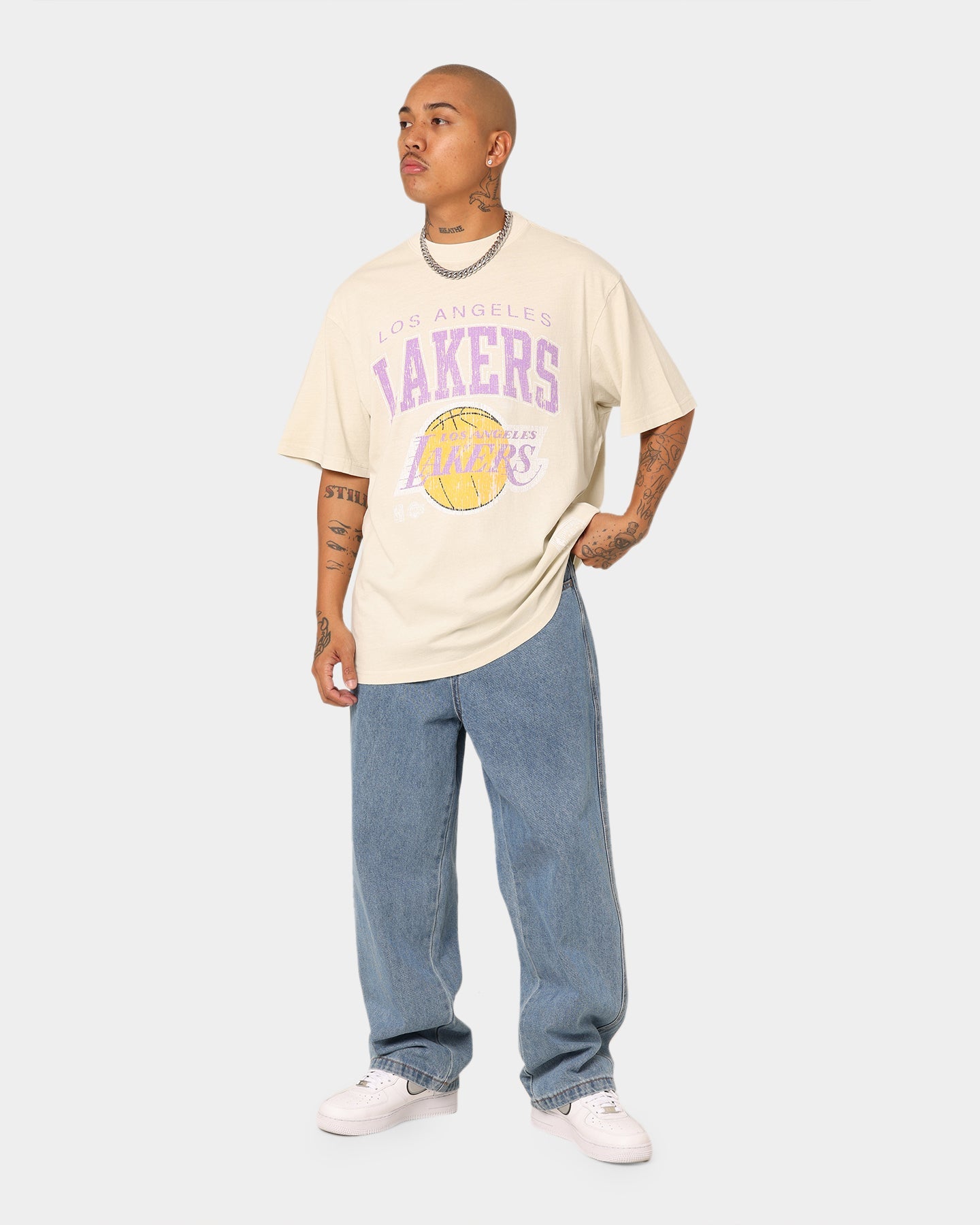 Mitchell & Ness Los Angeles Lakers XL Arch Vintage T-Shirt Faded Khaki