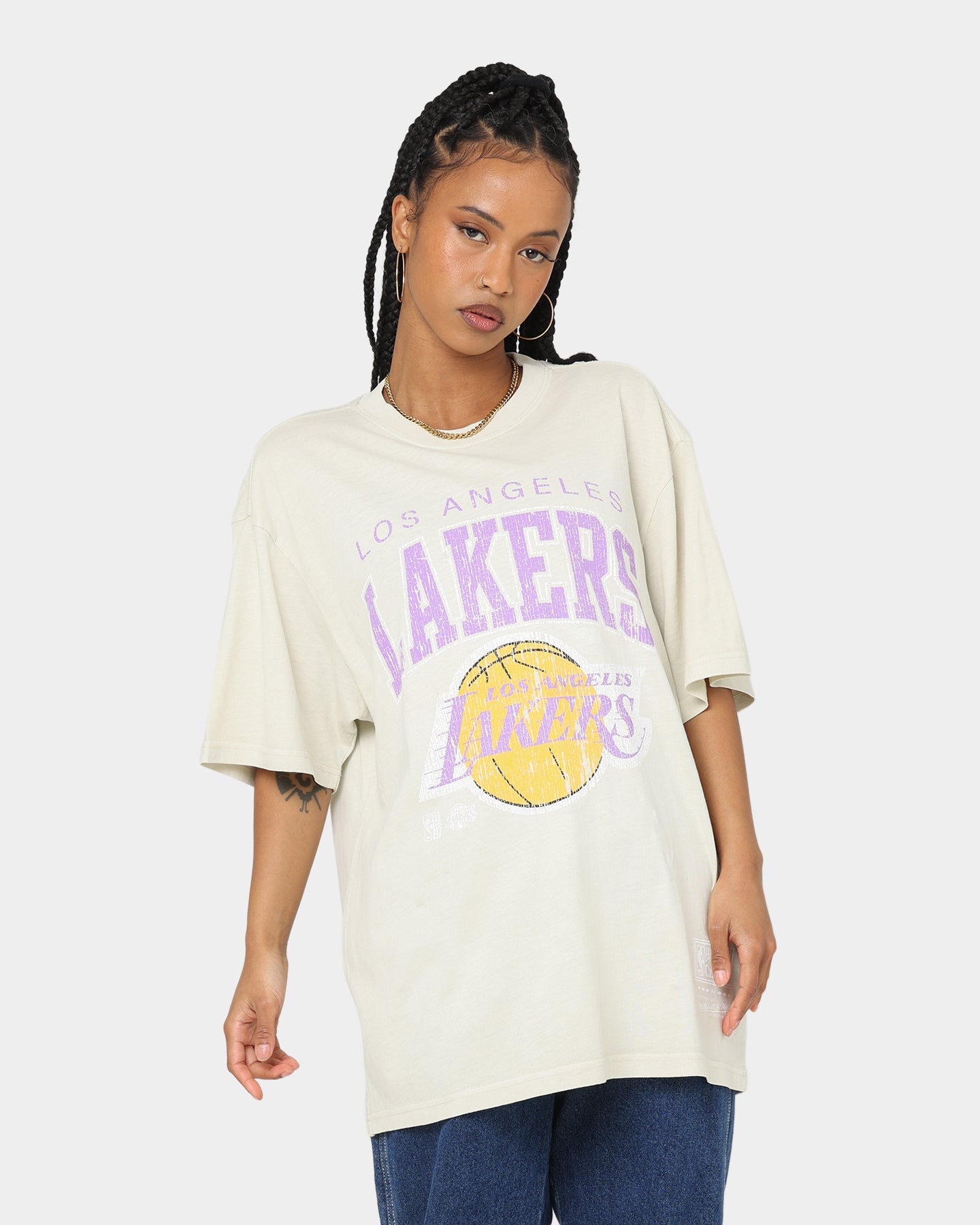 Mitchell & Ness Los Angeles Lakers XL Arch Vintage T-Shirt Faded Khaki Style001