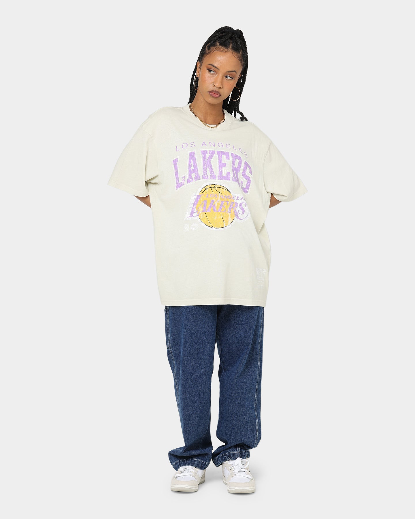 Mitchell & Ness Los Angeles Lakers XL Arch Vintage T-Shirt Faded Khaki Style001