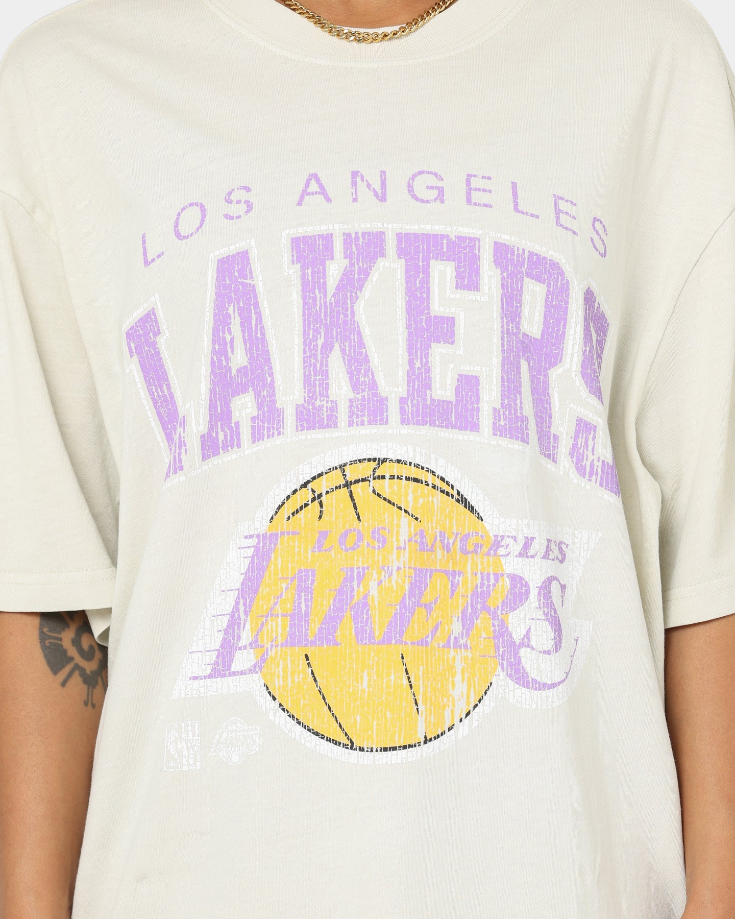 Mitchell & Ness Los Angeles Lakers XL Arch Vintage T-Shirt Faded Khaki Style001