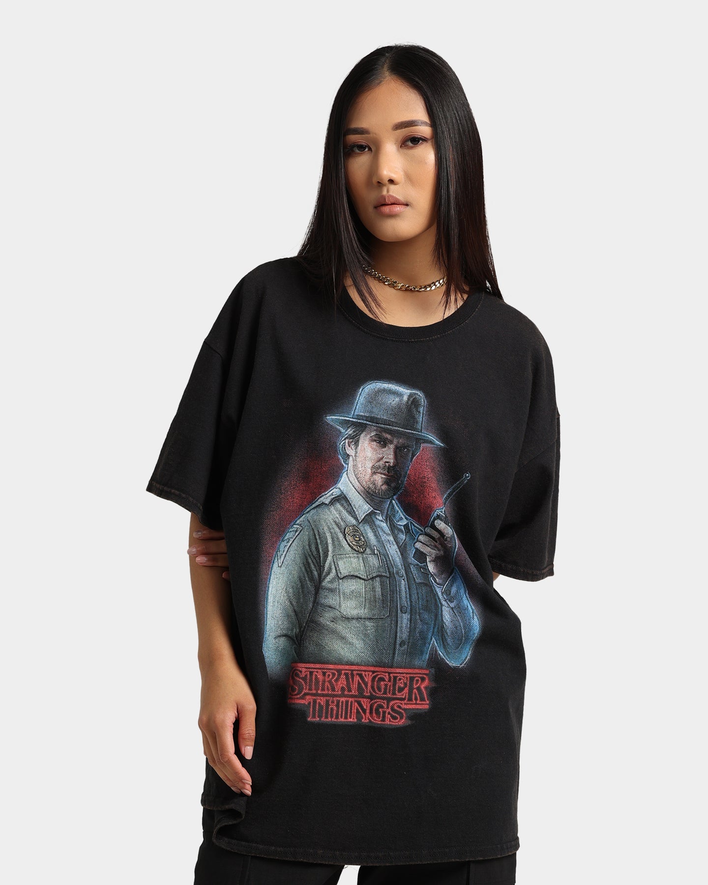 Goat Crew X Stranger Things Chief Hopper Vintage T-Shirt Black Wash Style001