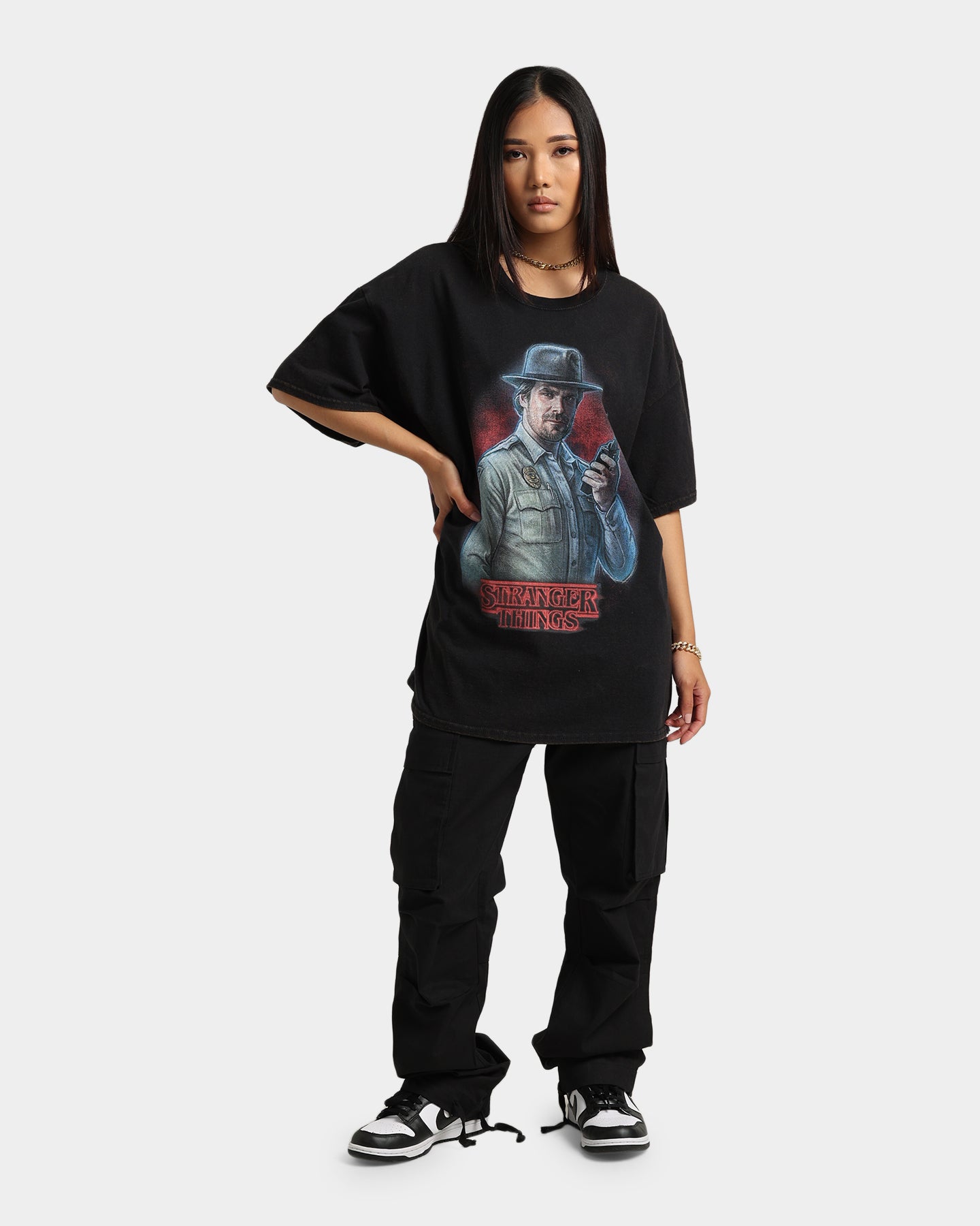 Goat Crew X Stranger Things Chief Hopper Vintage T-Shirt Black Wash Style001