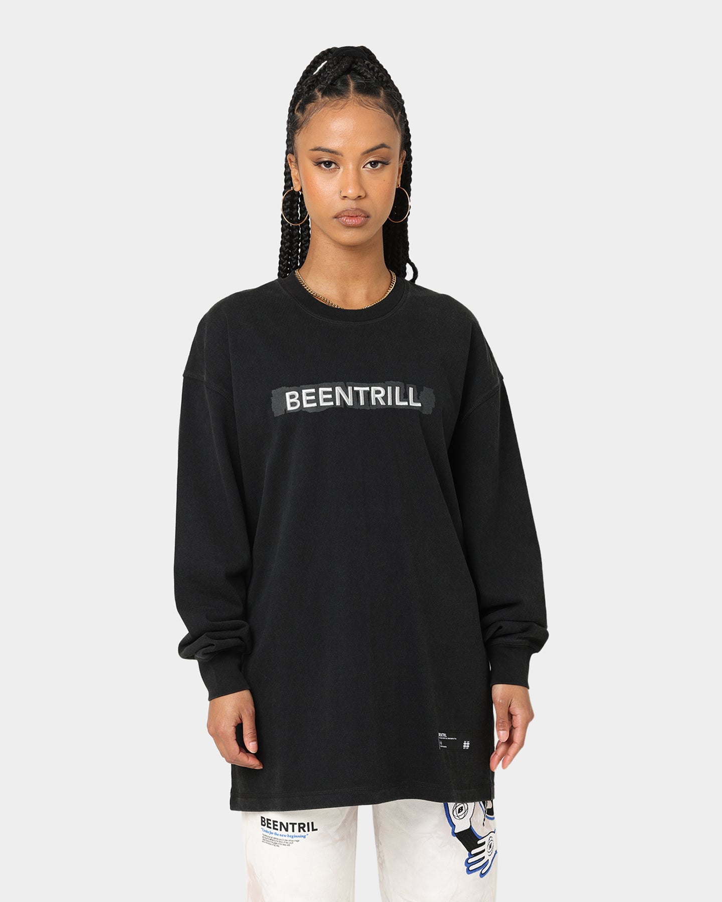 BEENTRILL Tonal Long Sleeve T-Shirt Black Style001