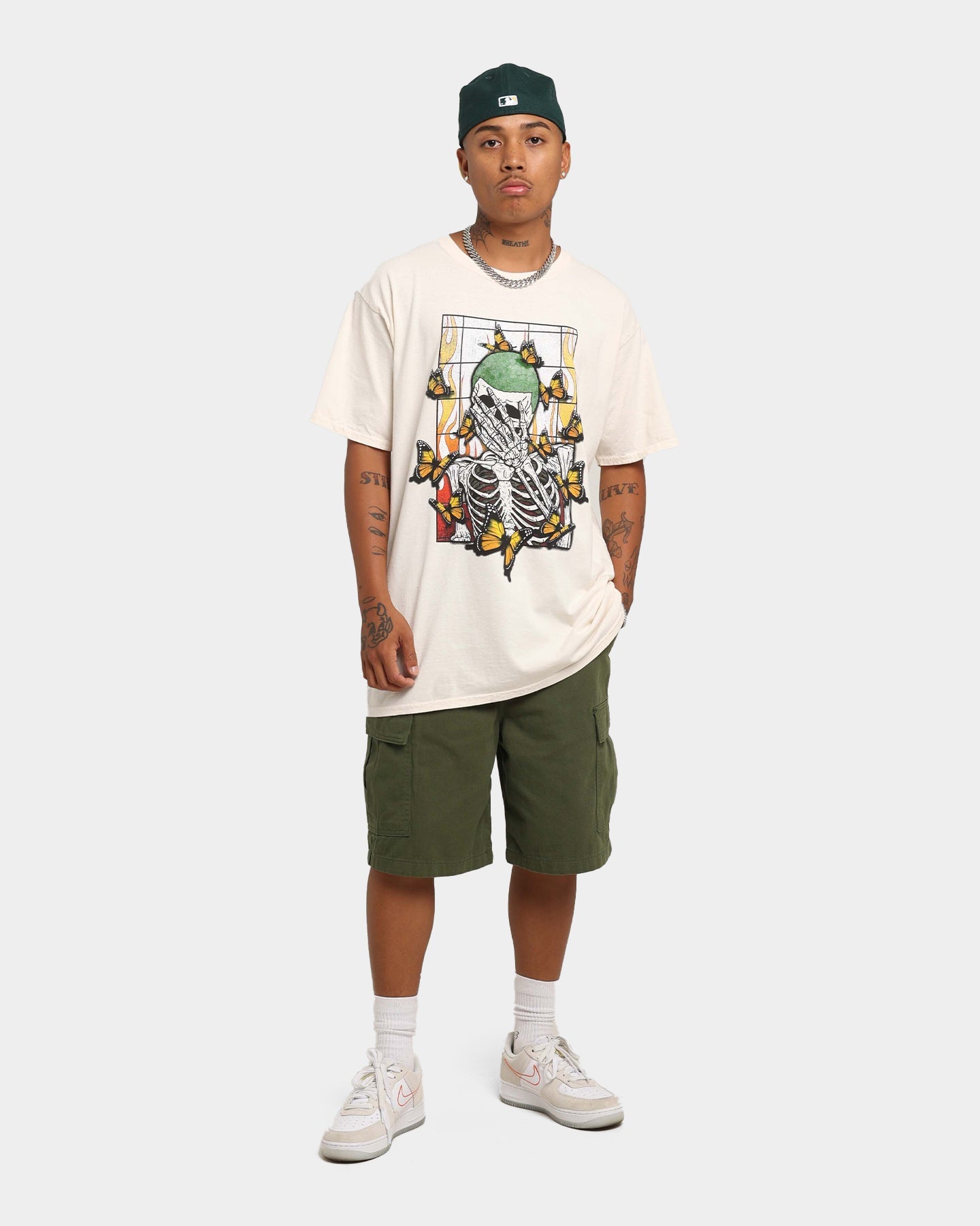 Goat Crew Green Skeleton Vintage T-Shirt Off White