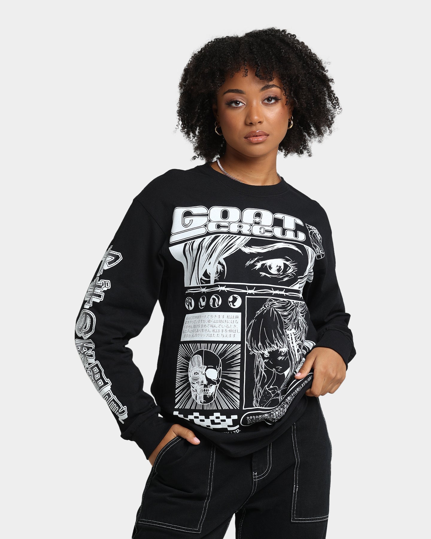 Goat Crew Harajuku Long Sleeve T-Shirt Black Style001
