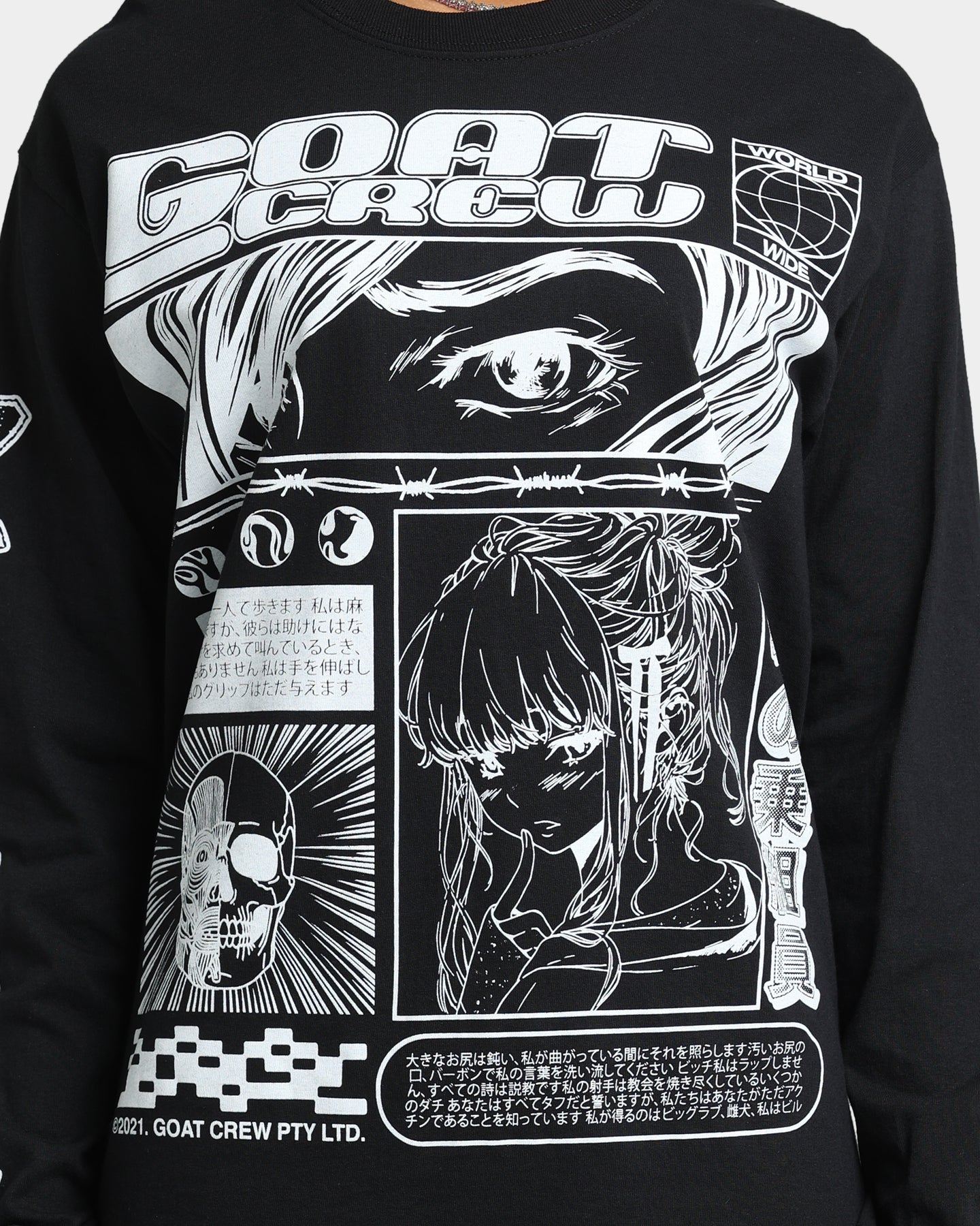 Goat Crew Harajuku Long Sleeve T-Shirt Black Style001
