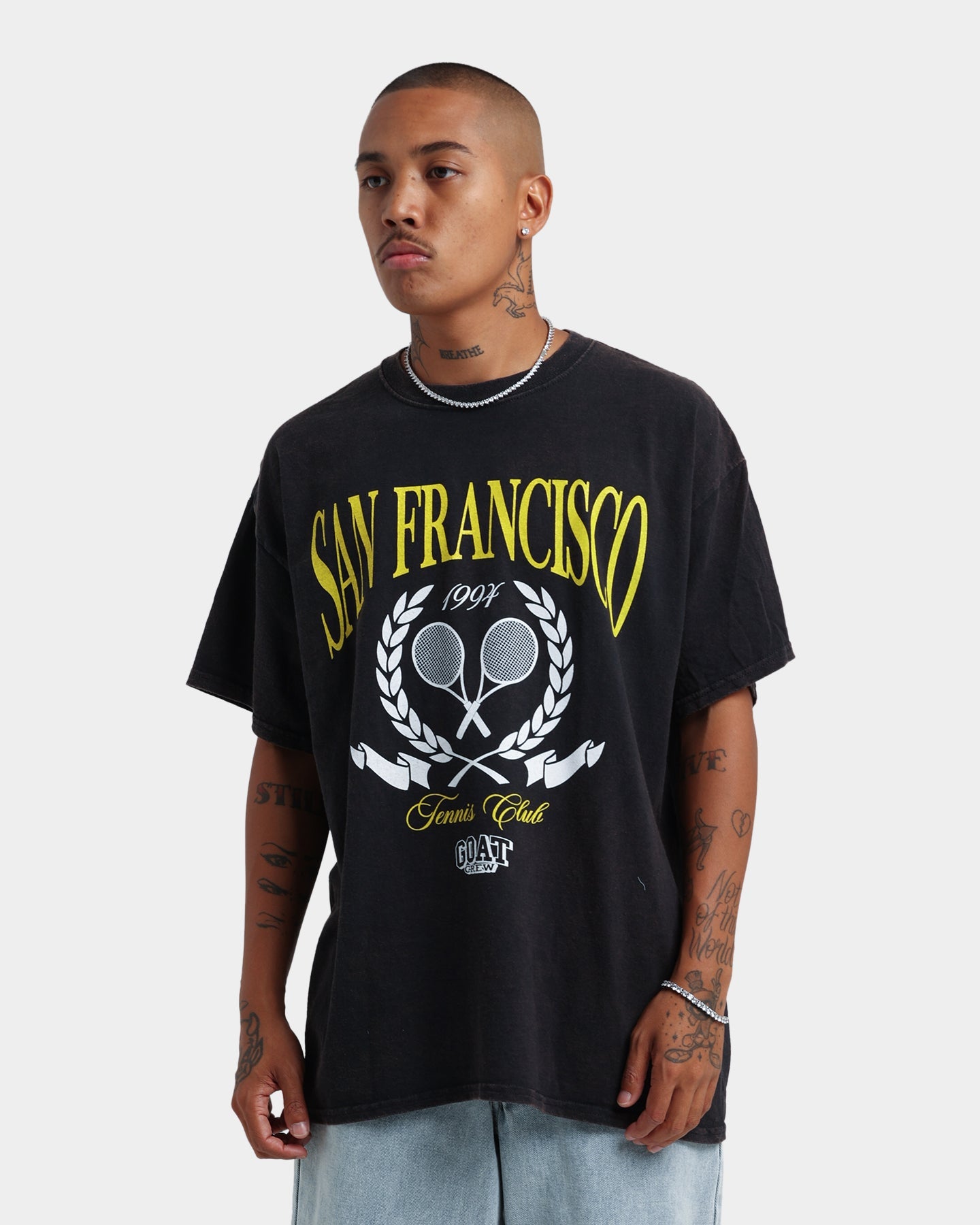 Goat Crew Tennis Club Vintage T-Shirt Black Wash