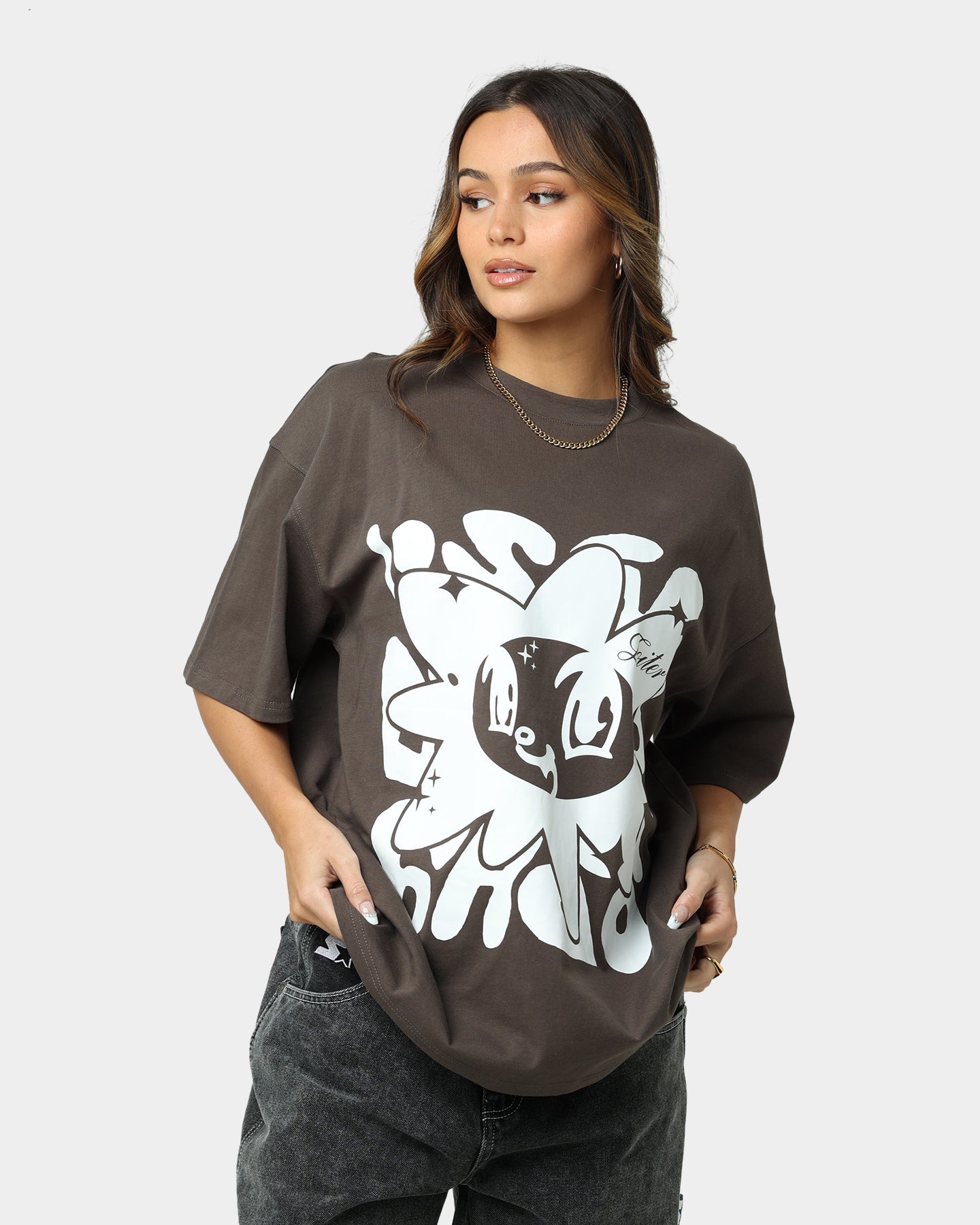 Loiter Utopia Fleur T-Shirt Charcoal Style001