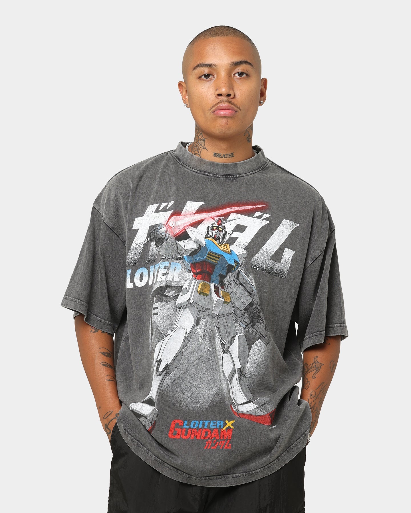 Loiter X Gundam Mecha Vintage T-Shirt Charcoal