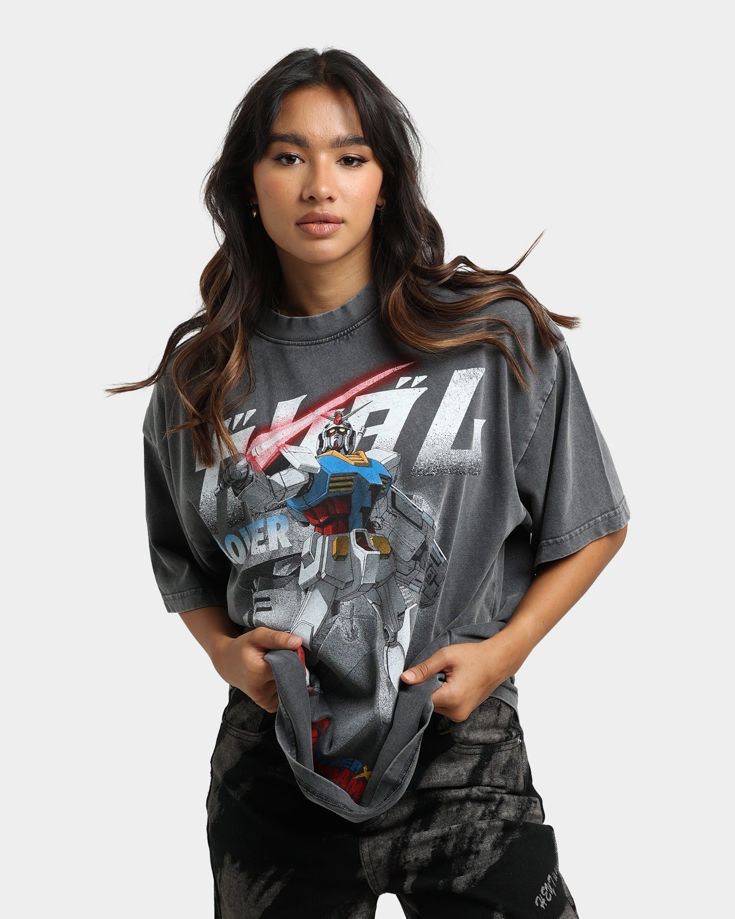 Loiter X Gundam Mecha Vintage T-Shirt Charcoal Style001