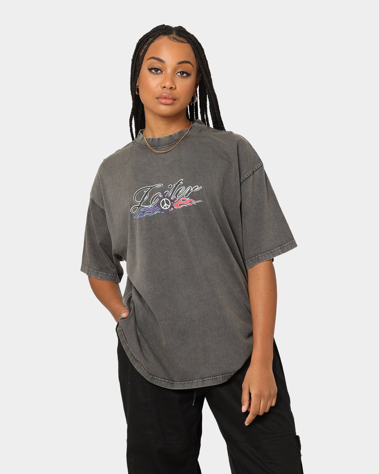Loiter Forbidden Washed T-Shirt Charcoal Style001