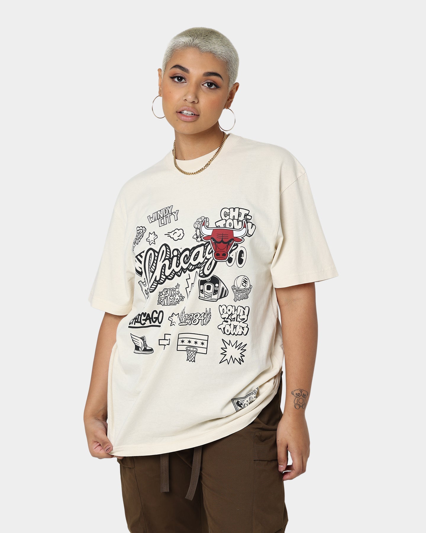 Mitchell & Ness Chicago Bulls Doodle T-Shirt Faded Stone Style001